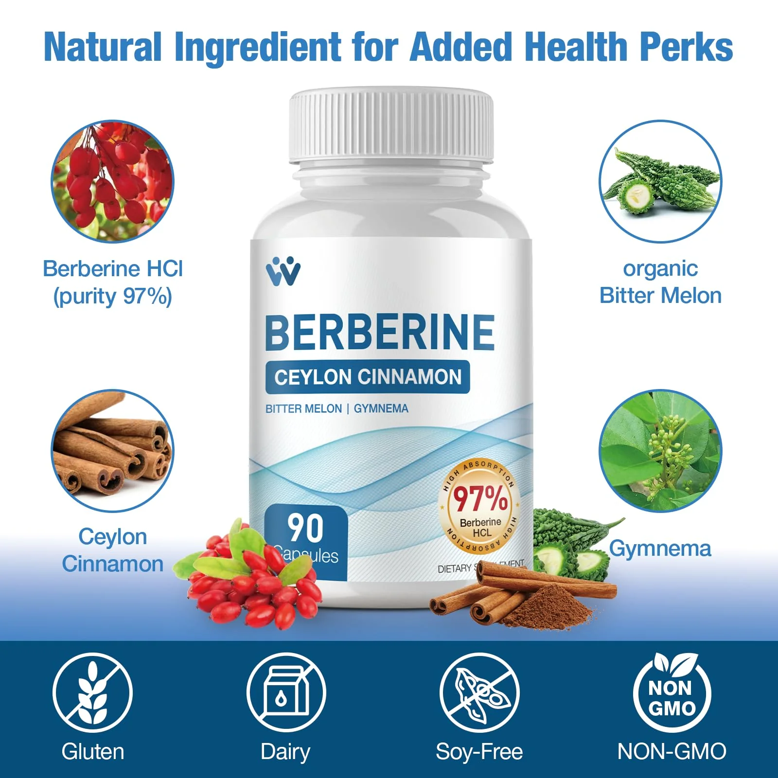 WACHRAY Berberine 1500mg – 360 Capsules (4 Pack) with Cinnamon & Bitter Melon - Image 3