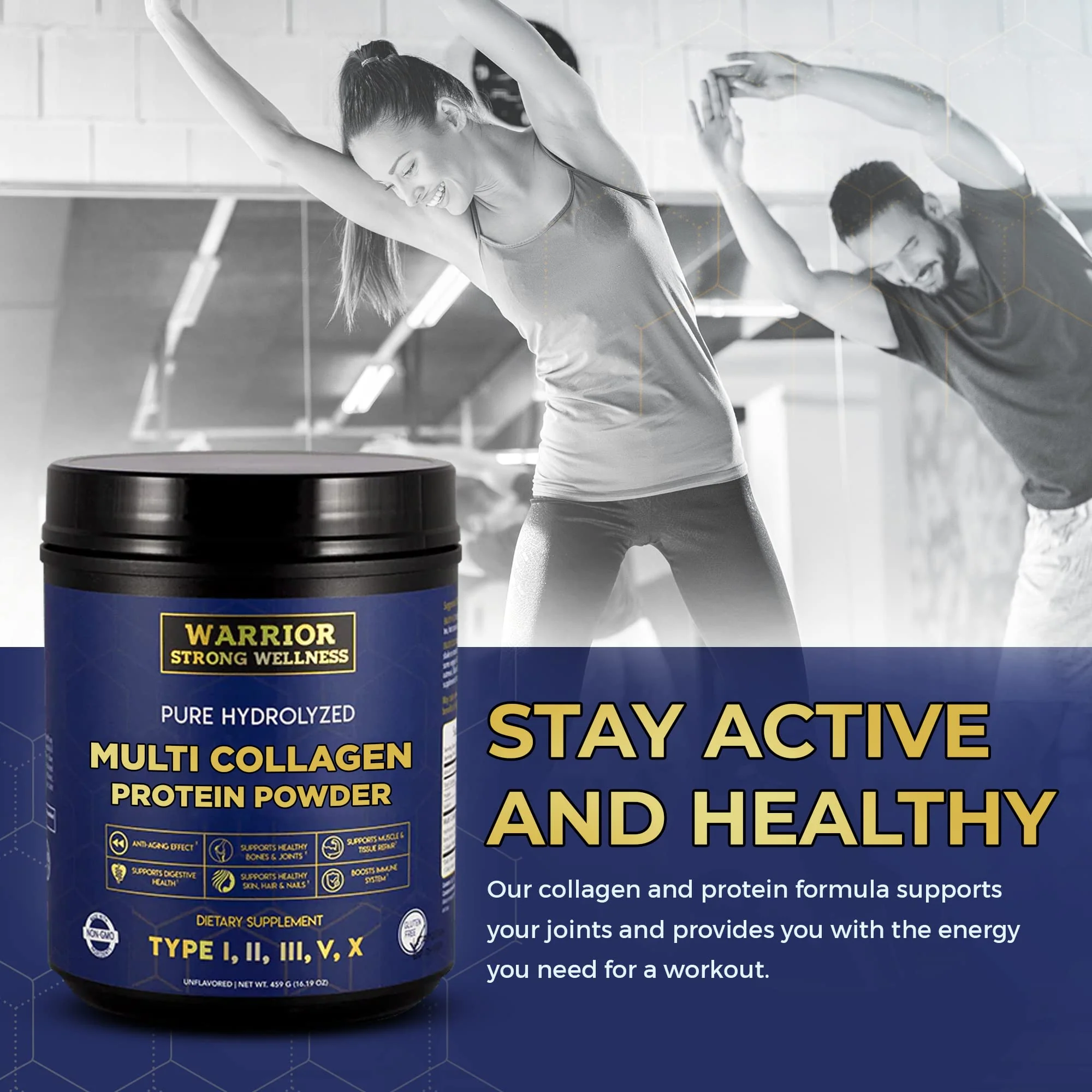 Warrior Strong Wellness Multi Collagen Powder - Unflavored Hydrolyzed Collagen - Image 3