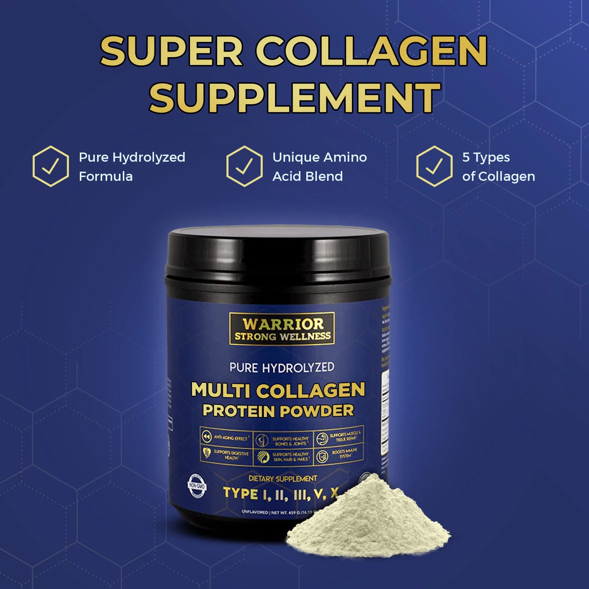 Warrior Strong Wellness Multi Collagen Powder - Unflavored Hydrolyzed Collagen - Image 4