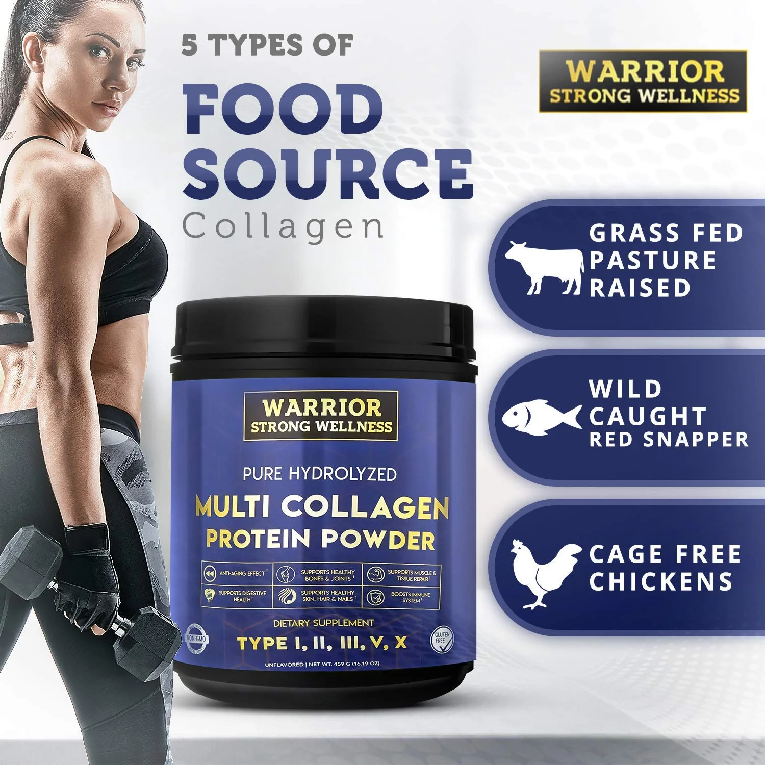 Warrior Strong Wellness Multi Collagen Powder - Unflavored Hydrolyzed Collagen - Image 5