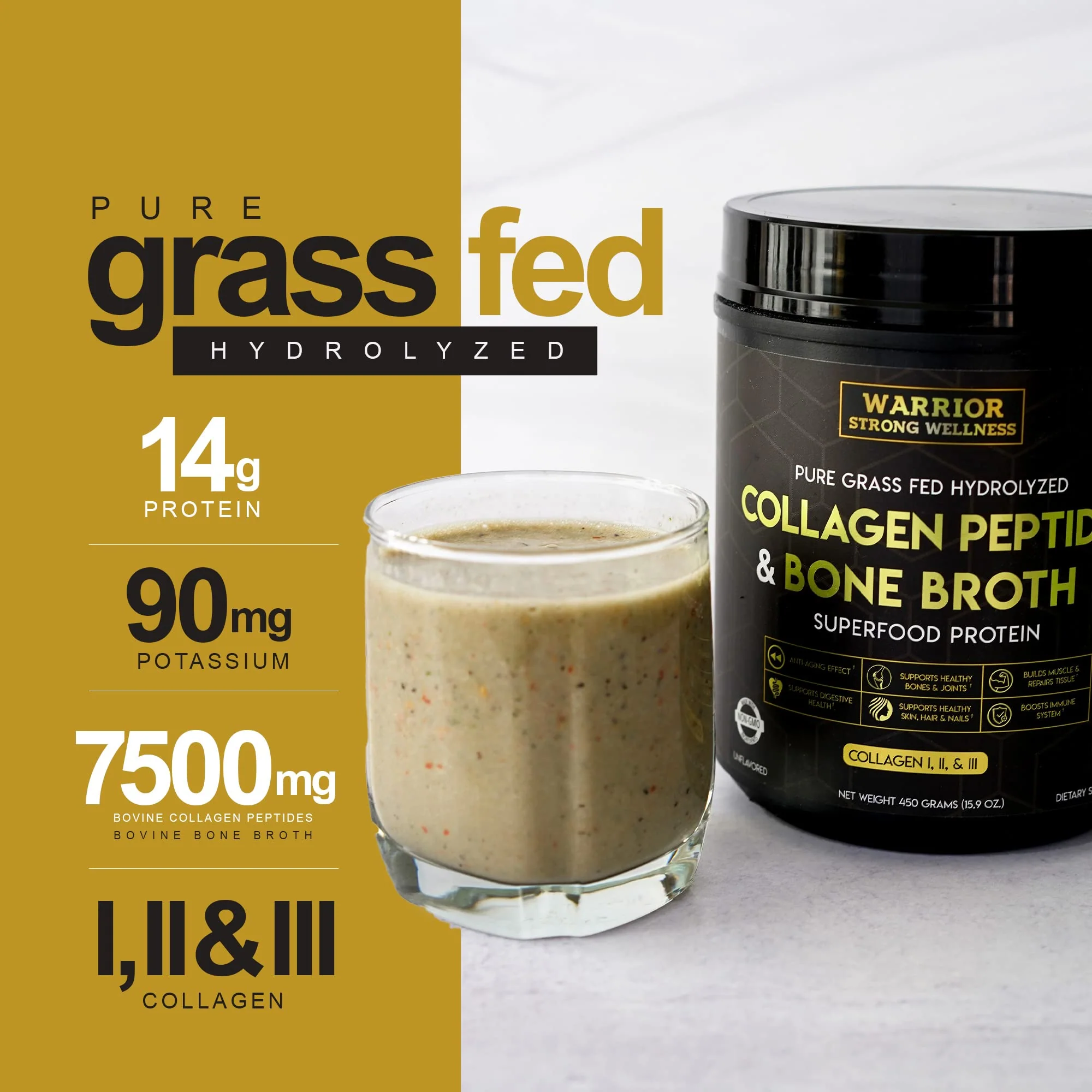 Warrior Strong Wellness Premium Collagen Peptides Bone Broth Powder – Grass-Fed, Unflavored, Keto Friendly - Image 4