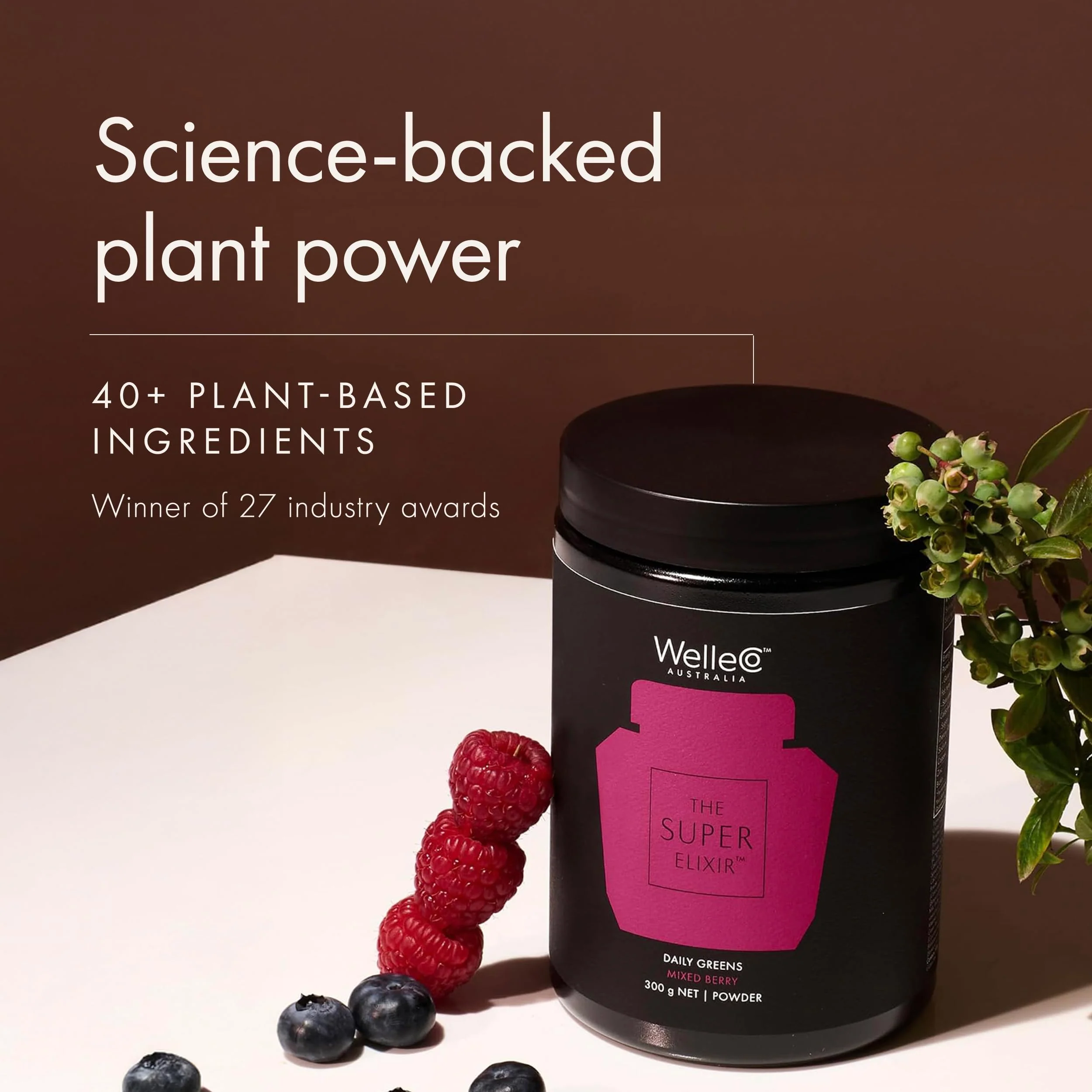 WelleCo The Super Elixir Daily Greens Powder – Probiotic Drink Mix (300g, Mixed Berry) - Image 20