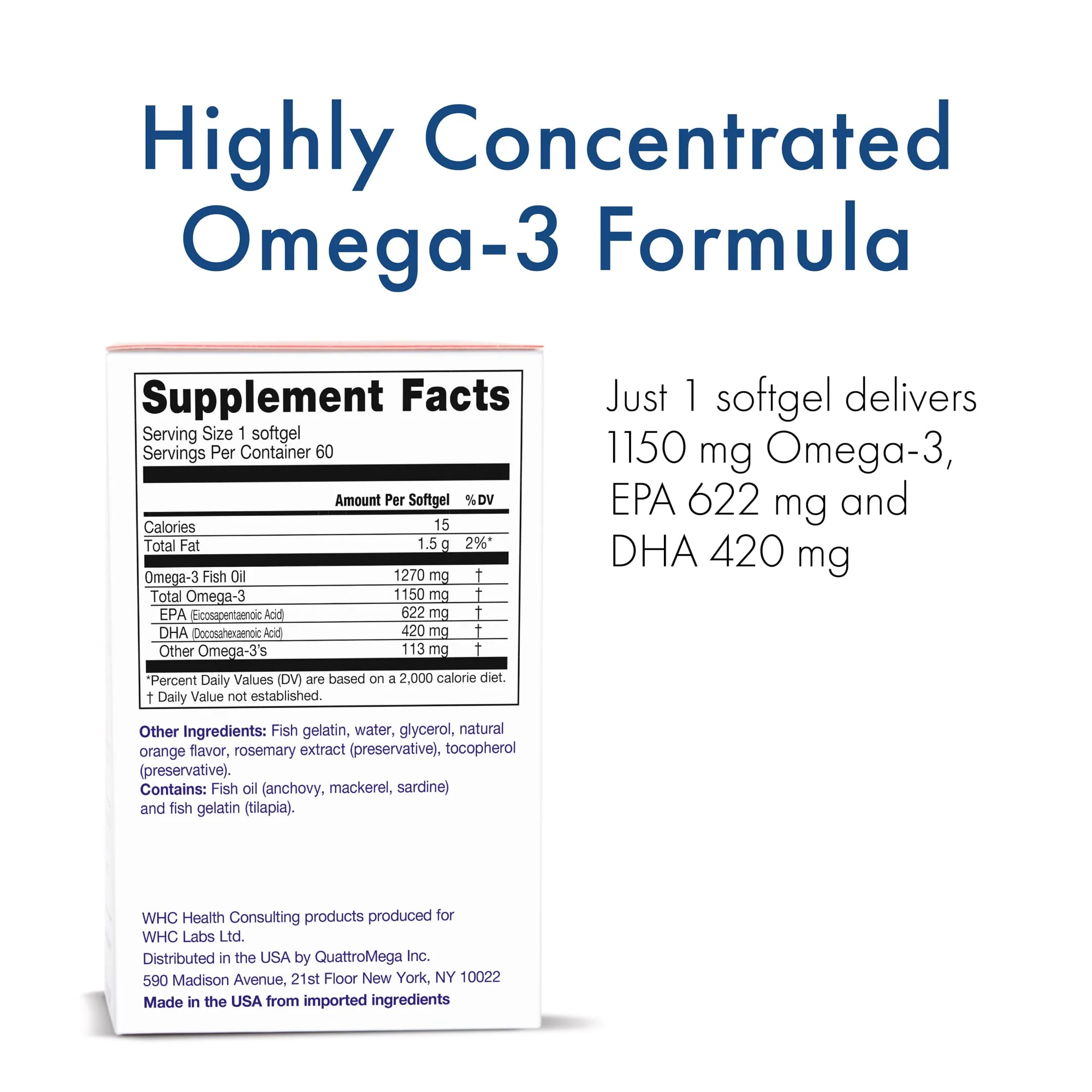 WHC UnoCardio X2 Fish Oil – 1270 mg Omega-3 (EPA 622 mg / DHA 420 mg), r-TG, 60 Softgels - Image 2