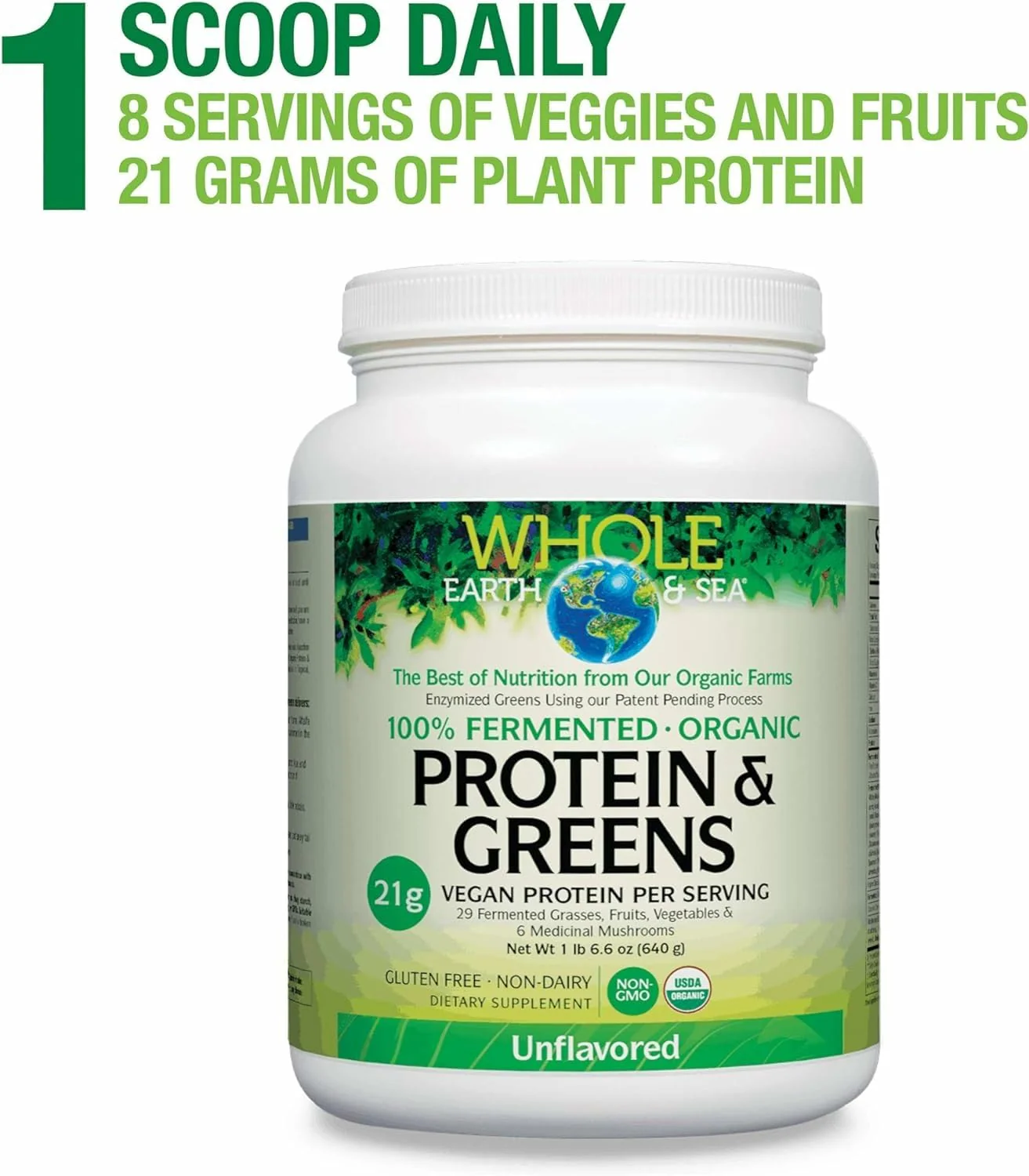 Whole Earth & Sea Organic Fermented Protein & Greens, Unflavored, 1 lb 9 oz | Natural Factors - Image 3