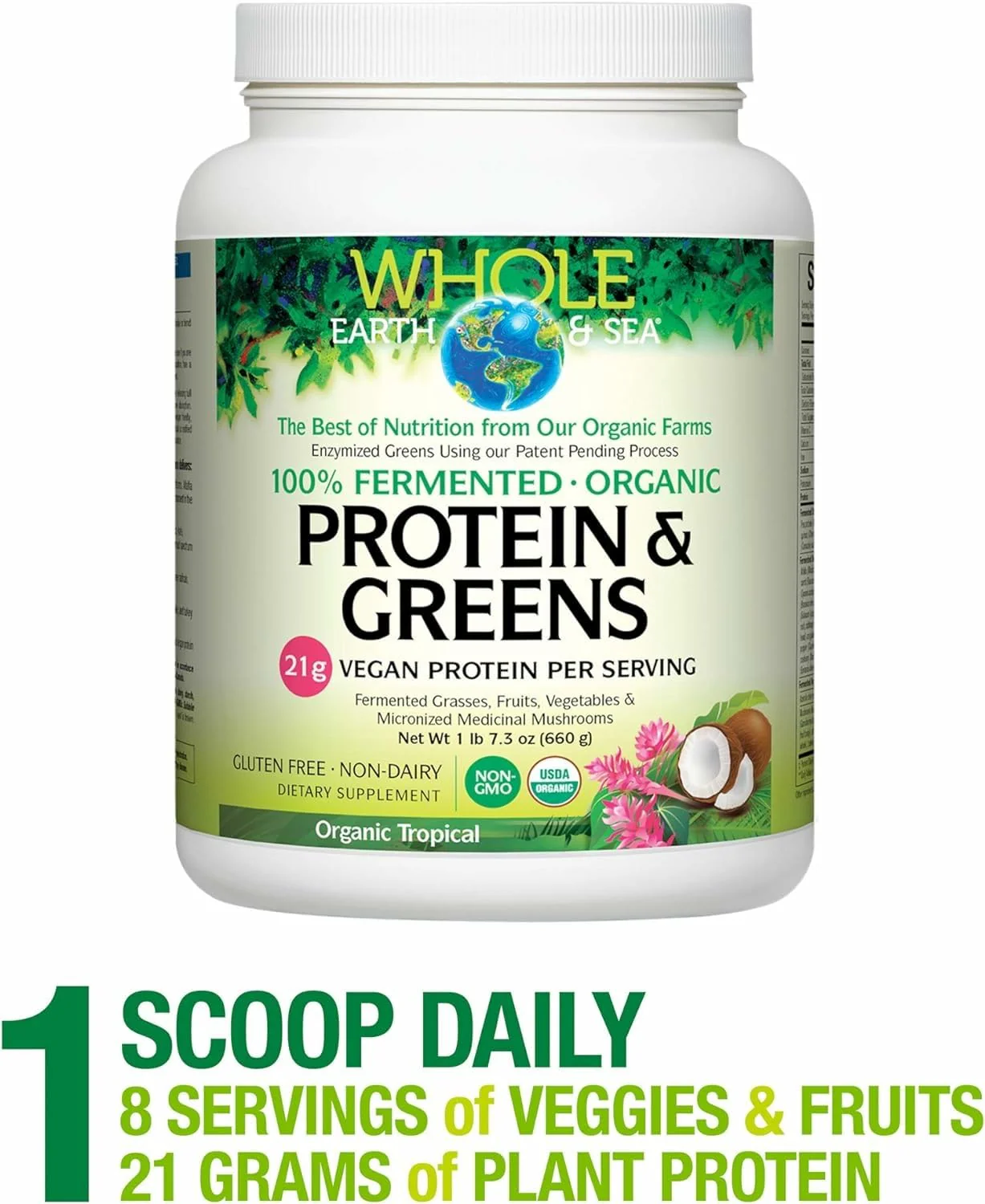 Whole Earth & Sea Organic Fermented Protein & Greens – Vegan Protein, Tropical, 1 lb 7.3 oz | Natural Factors - Image 3