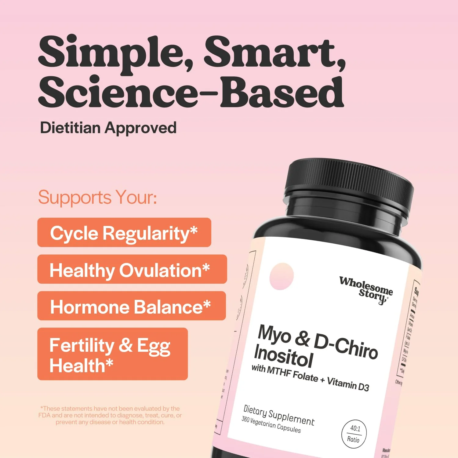 Wholesome Story Myo-Inositol & D-Chiro Inositol Capsules with MTHF Folate | Hormone Balance & Ovarian Support | Vitamin D3 - Image 2