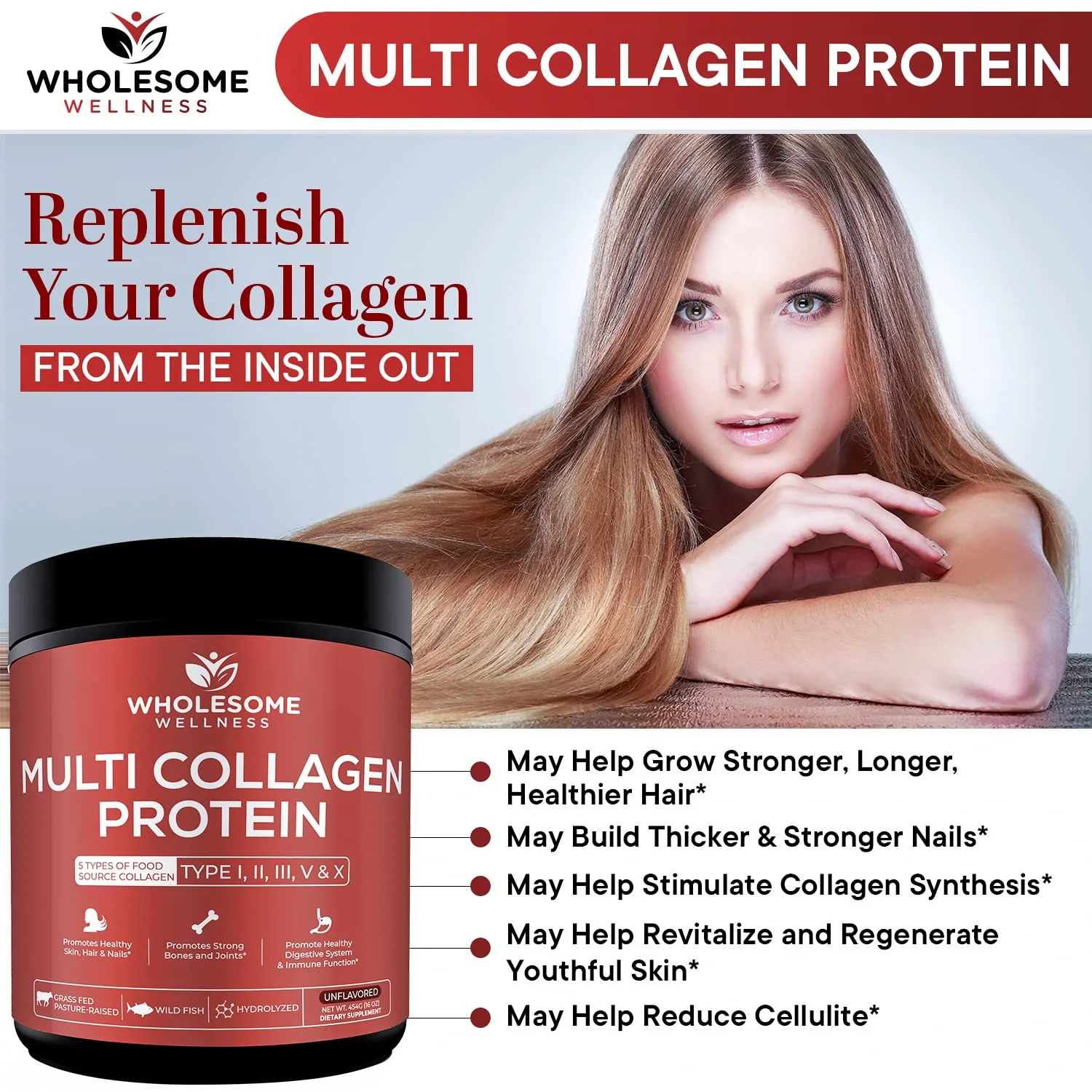 Wholesome Wellness Multi Collagen Powder – Grass-Fed Type I II III V X - Image 7