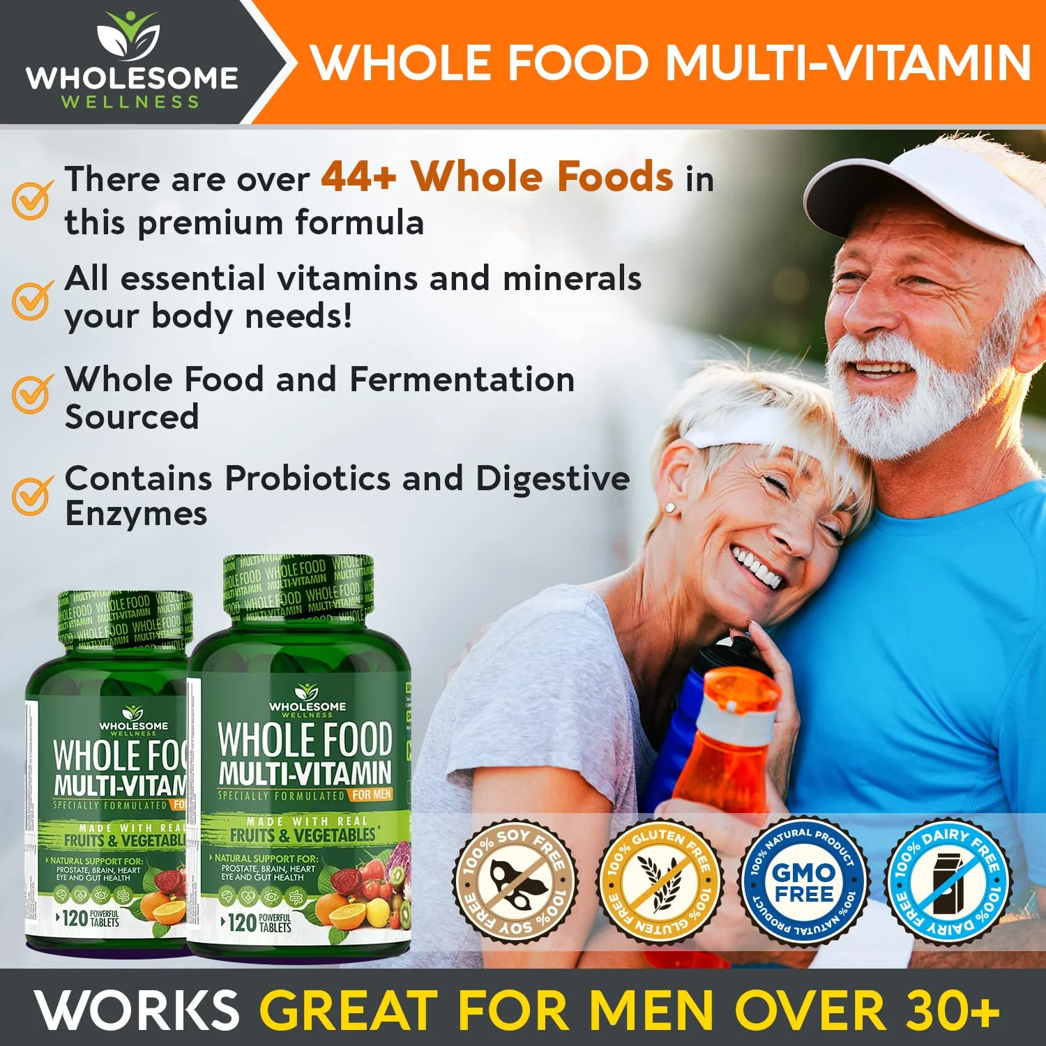 Wholesome Wellness Whole Food Multivitamin for Men – Vegan, Non-GMO, 120 Tablets - Image 13
