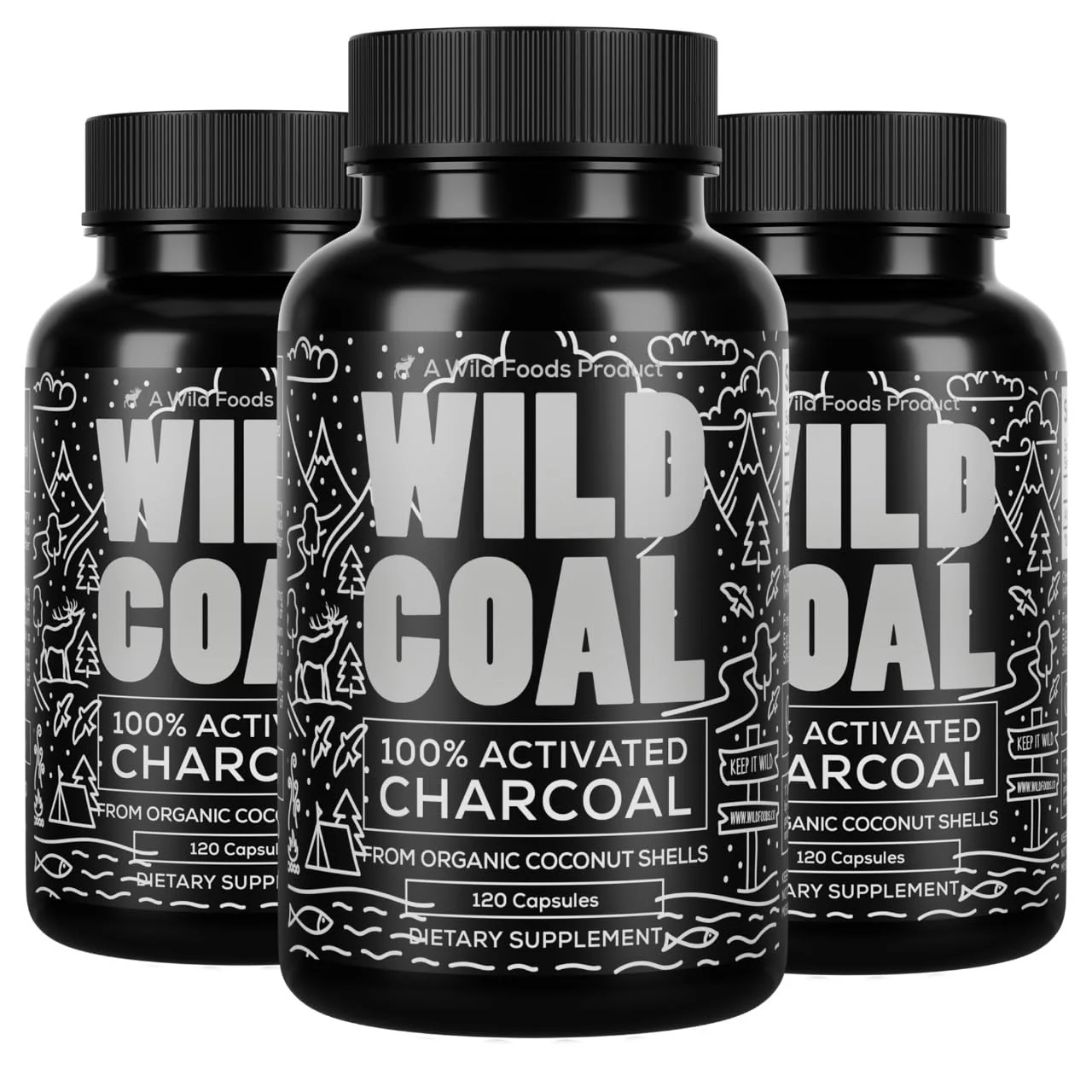 Wild Foods Activated Charcoal Capsules | 100% Organic Coconut Shells | USA Made & Lab Tested Detox Pills (Three Bottles - 120 Capsules) - Image 6