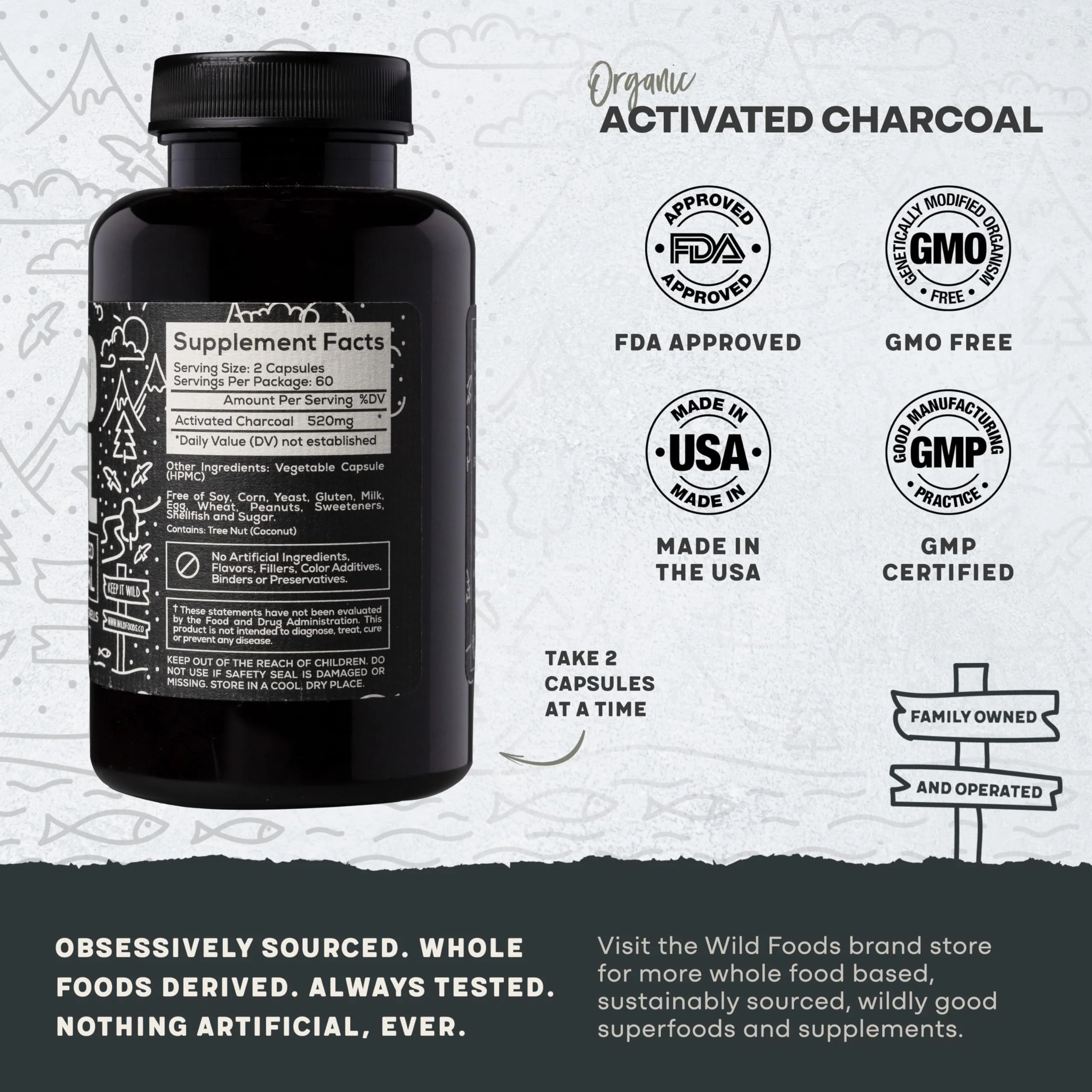 Wild Foods Activated Charcoal Capsules | 100% Organic Coconut Shells | USA Made & Lab Tested Detox Pills (Three Bottles - 120 Capsules) - Image 8