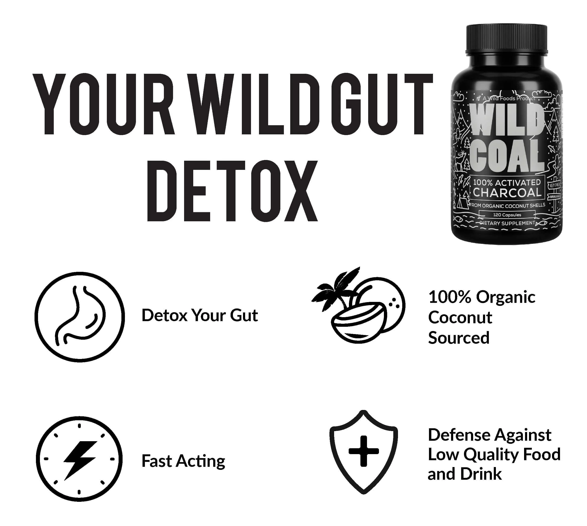 Wild Foods Activated Charcoal Capsules | 100% Organic Coconut Shells | USA Made & Lab Tested Detox Pills (Three Bottles - 120 Capsules) - Image 9
