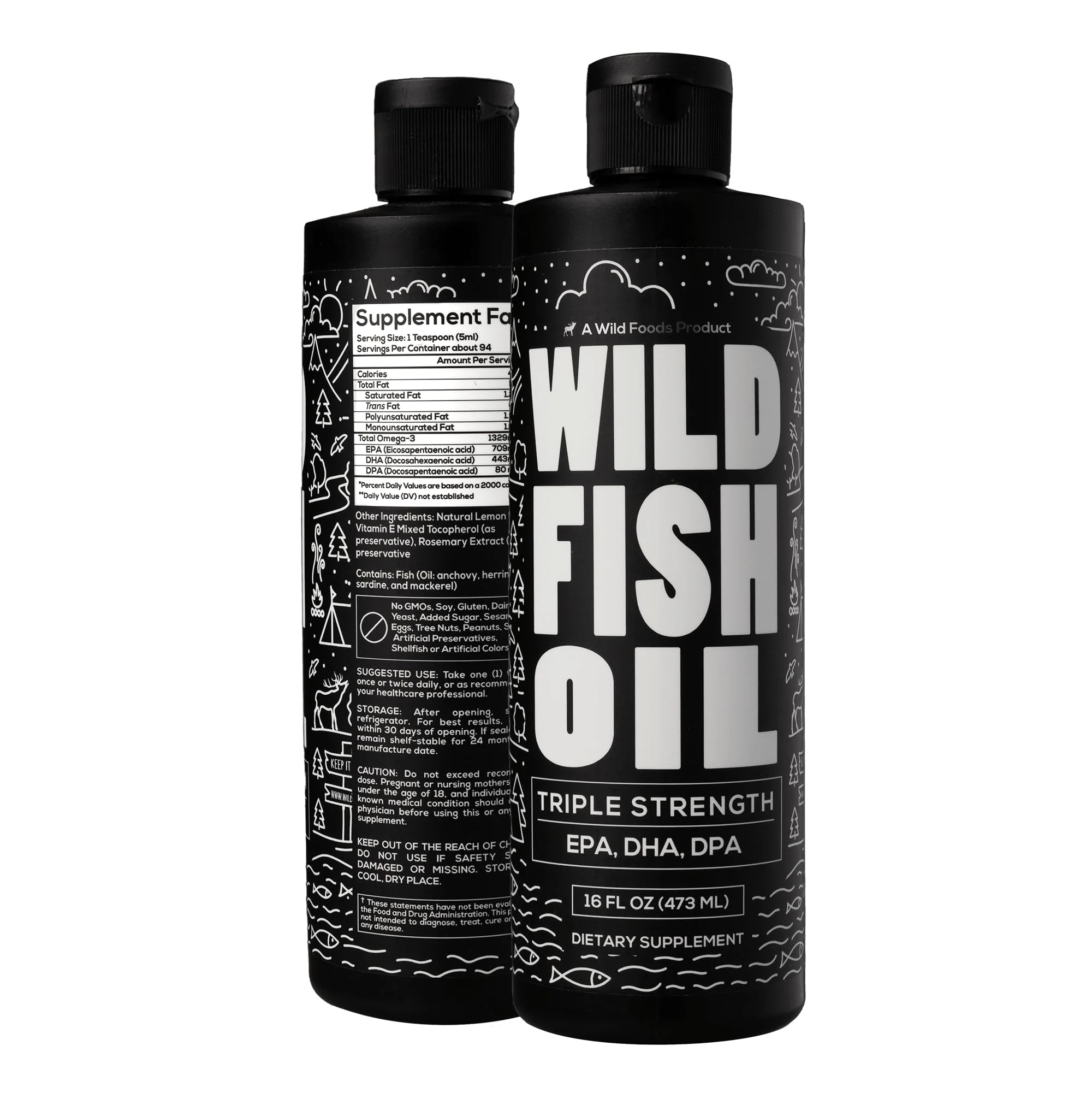 Wild Foods Liquid Omega-3 Fish Oil Lemon 16 oz (2 pk) – Burpless, Odorless, Non-GMO