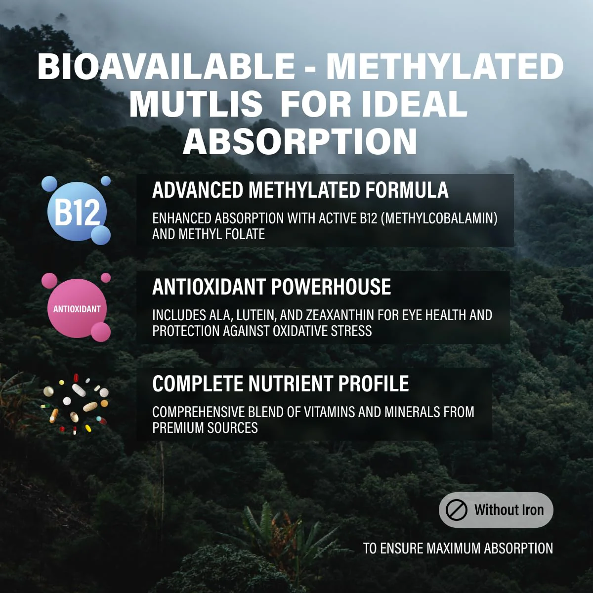 Wild Foods Methylated Multivitamin for Men & Women - Iron-Free Daily Multi with Methyl B12, Folate, A, D, K2, CoQ10 (Pack of Two) - Image 15