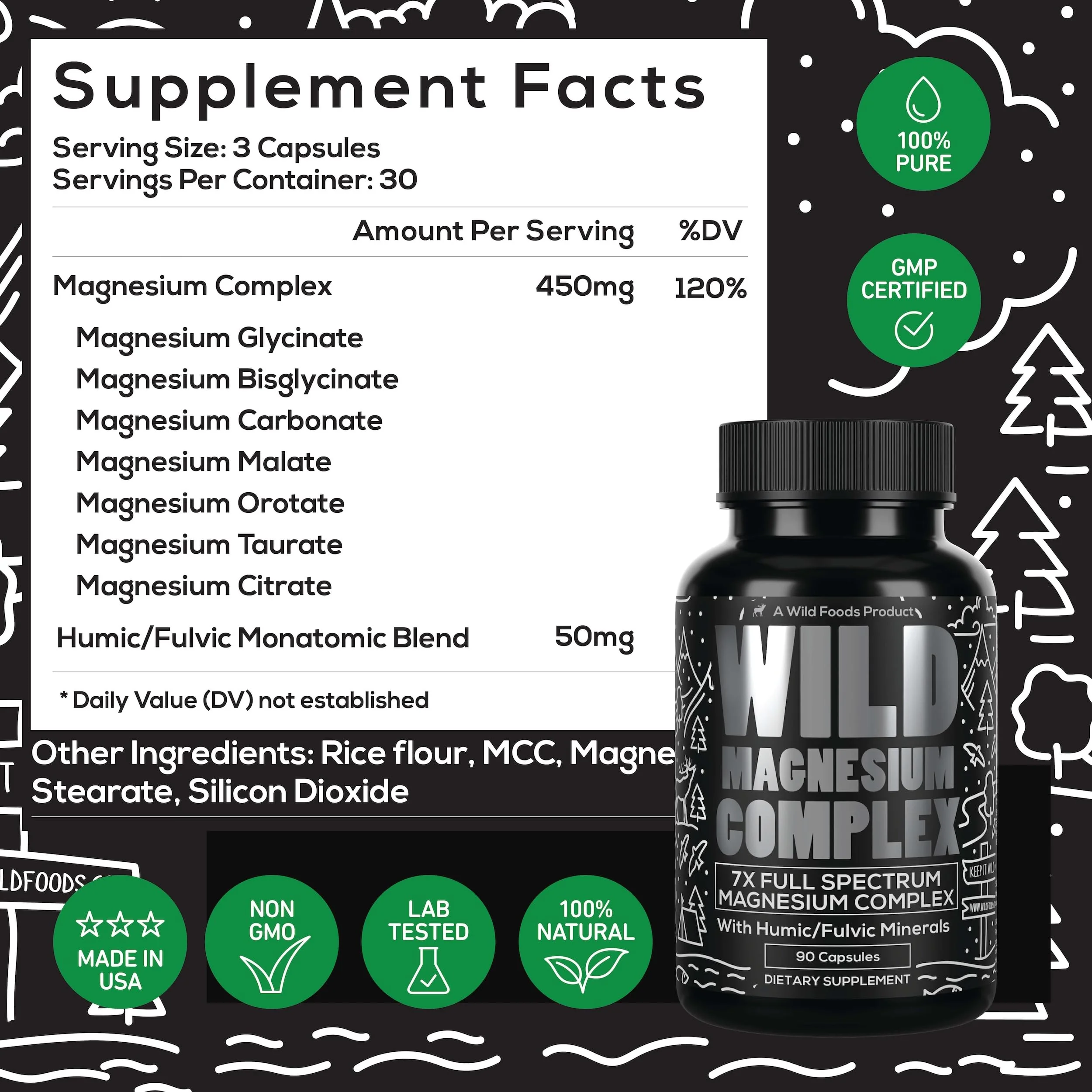 Wild Foods Wild Magnesium Complex – 7 Forms in One, 450 mg per Capsule, 90 Capsules (Pack of 2) - Image 2