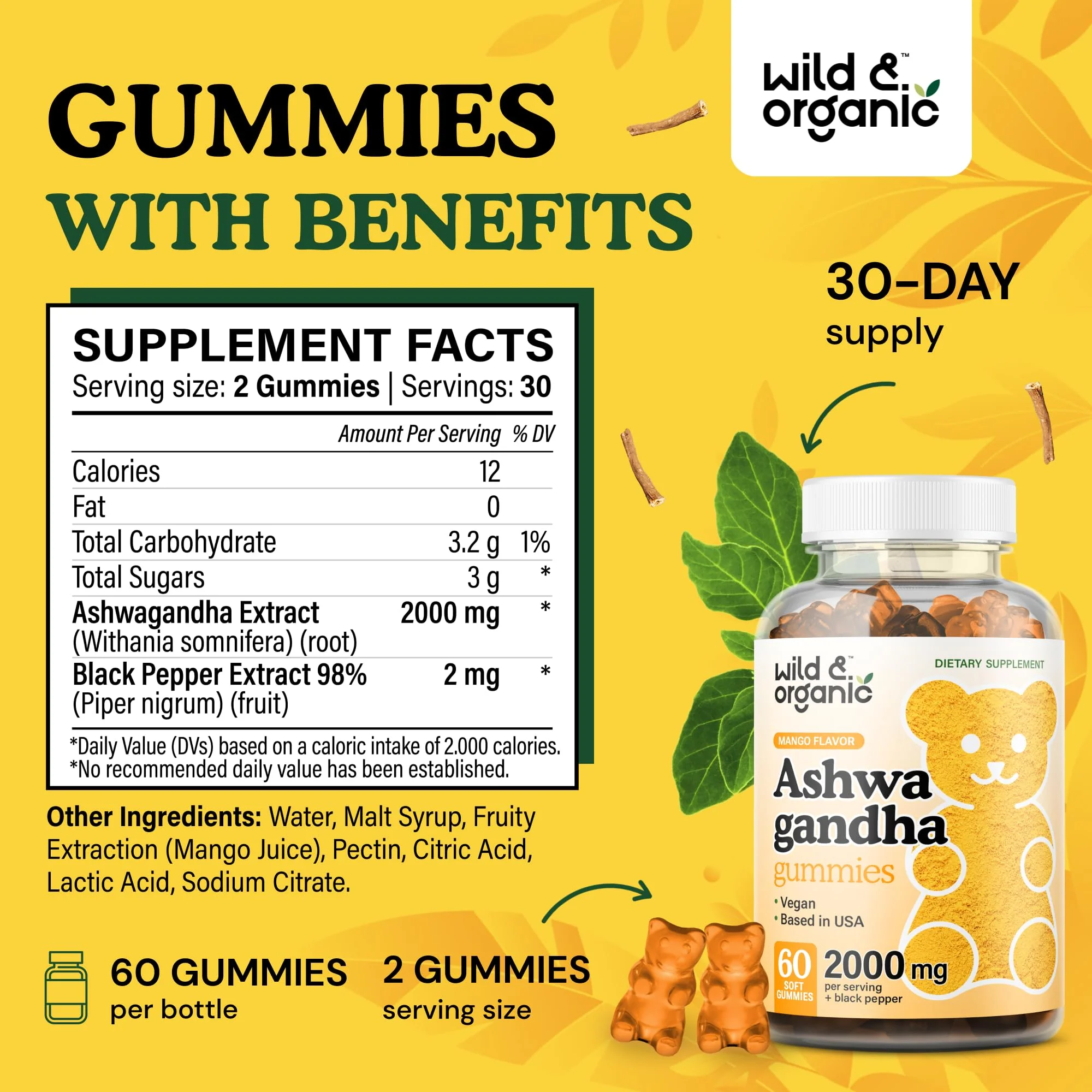 Wild & Organic Ashwagandha Gummies 2000mg – Mood Support Supplement (Pack of 2, 60 Vegan Chews) - Image 12