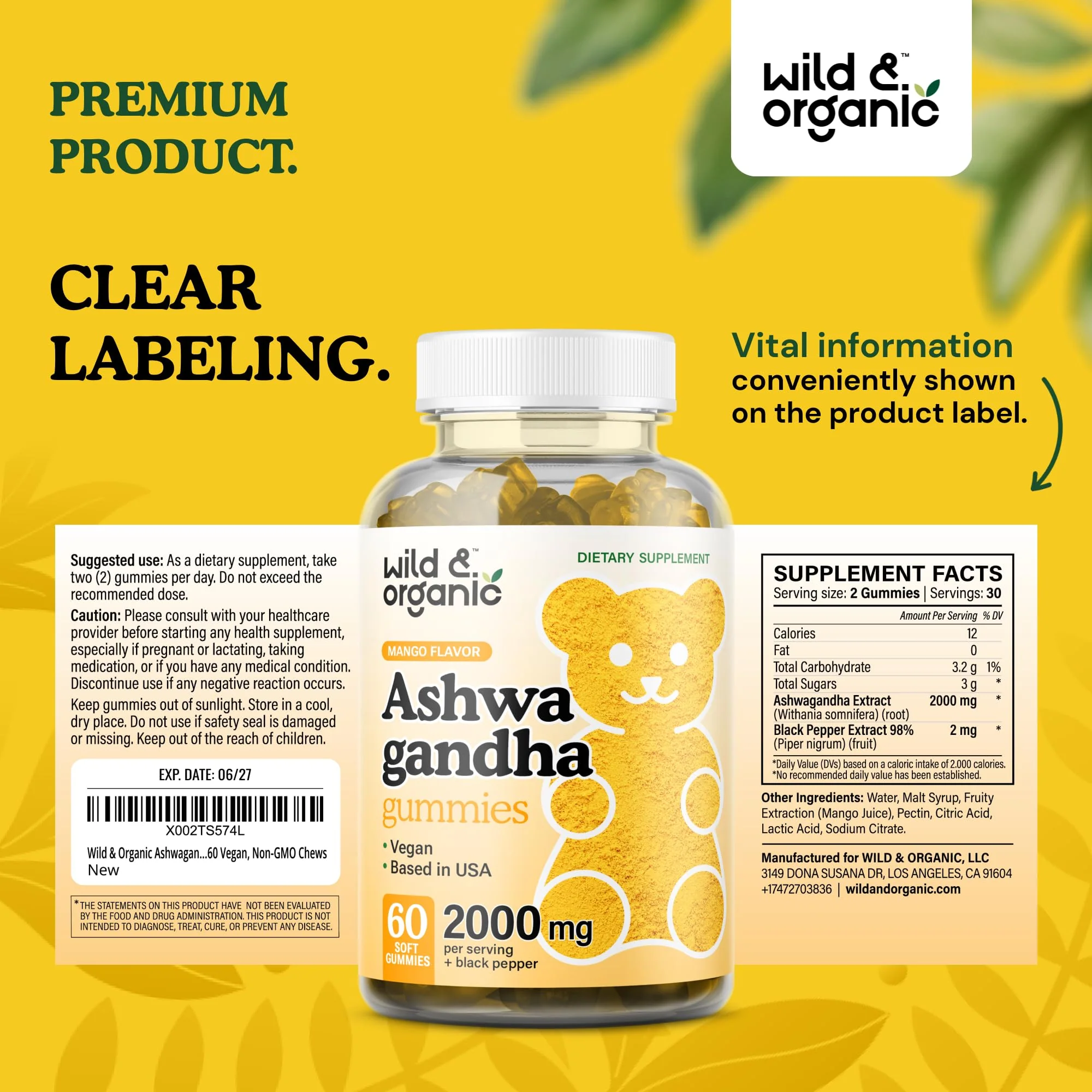 Wild & Organic Ashwagandha Gummies 2000mg – Mood Support Supplement (Pack of 2, 60 Vegan Chews) - Image 18