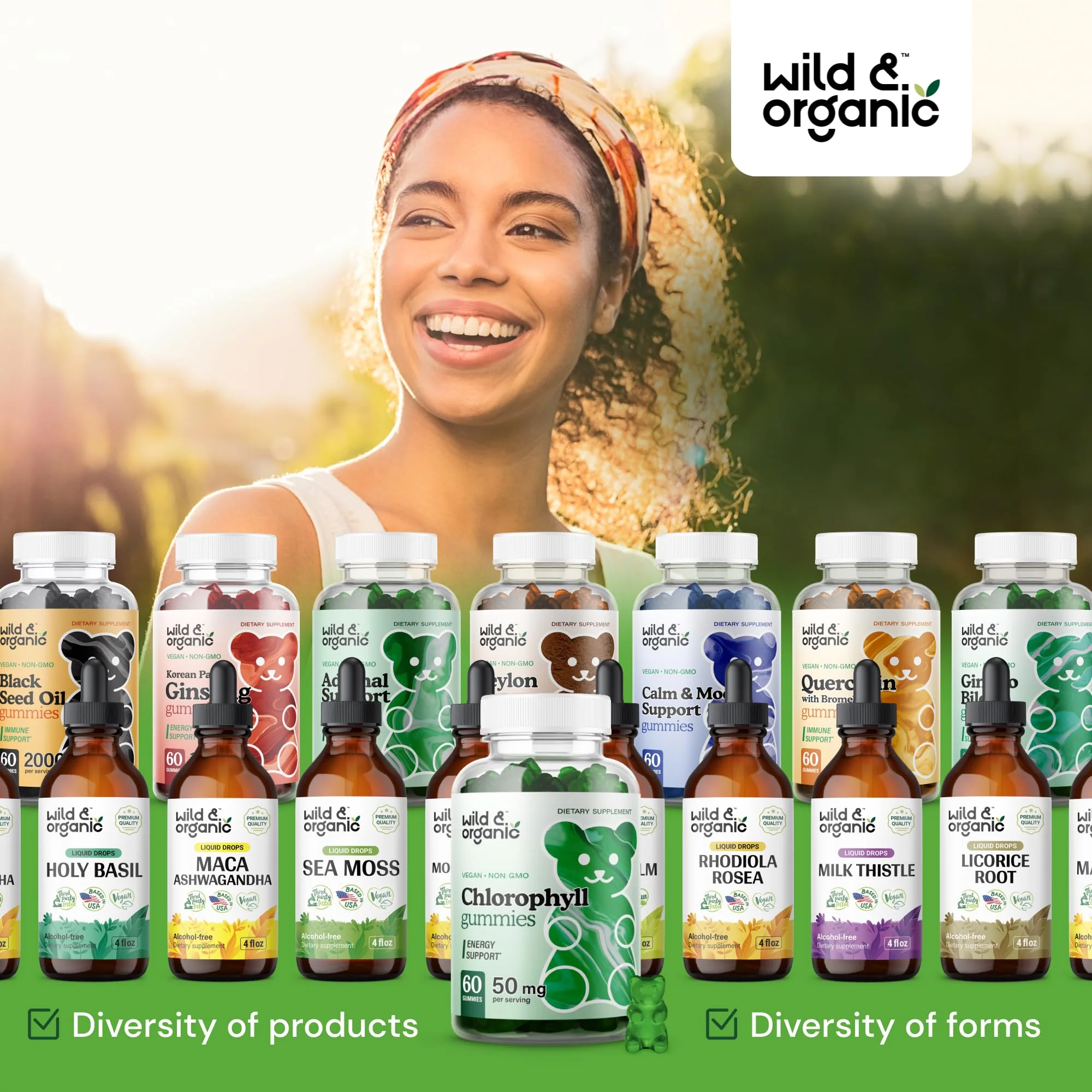 Wild & Organic Chlorophyll Gummies 50mg - Detox Cleanse, Vegan & Non-GMO, 60 Chews (Pack of 2) - Image 2