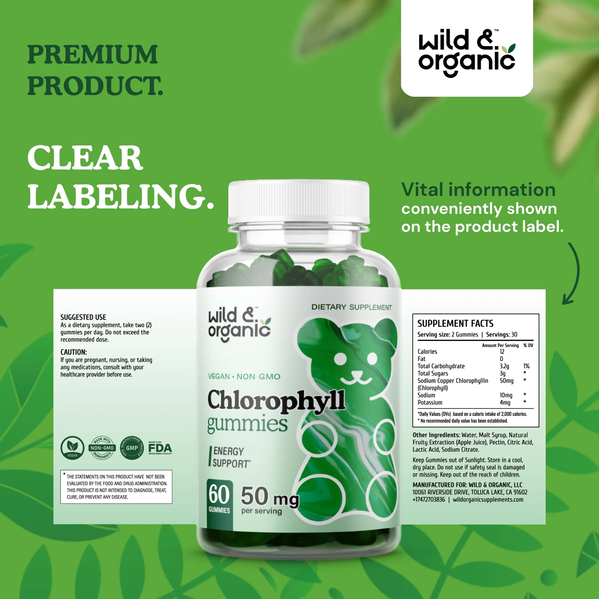 Wild & Organic Chlorophyll Gummies 50mg - Detox Cleanse, Vegan & Non-GMO, 60 Chews (Pack of 2) - Image 8