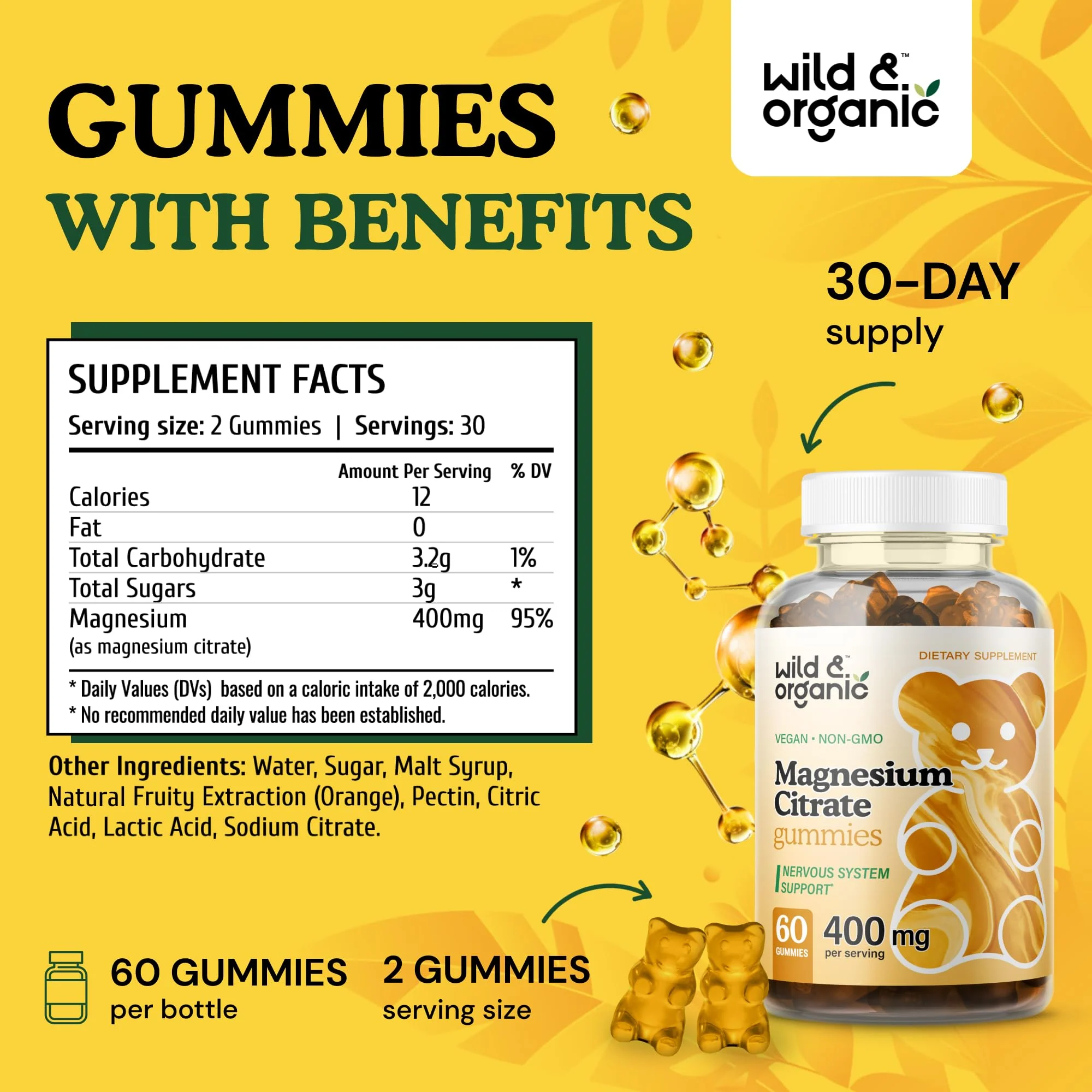 Wild & Organic Magnesium Citrate Gummies 400 mg | Mood & Calm Support (Pack of 2) - Image 4