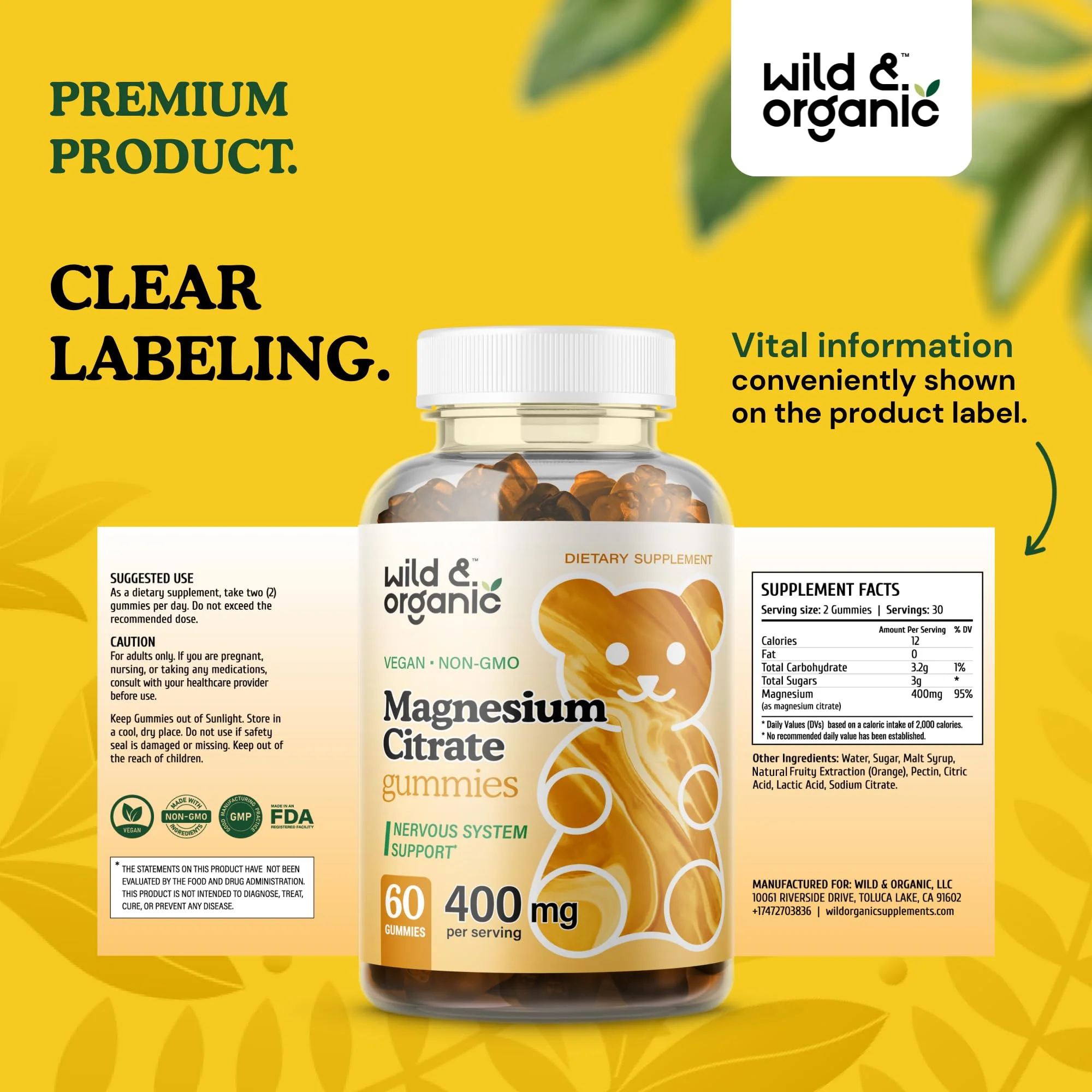 Wild & Organic Magnesium Citrate Gummies 400 mg | Mood & Calm Support (Pack of 2) - Image 8