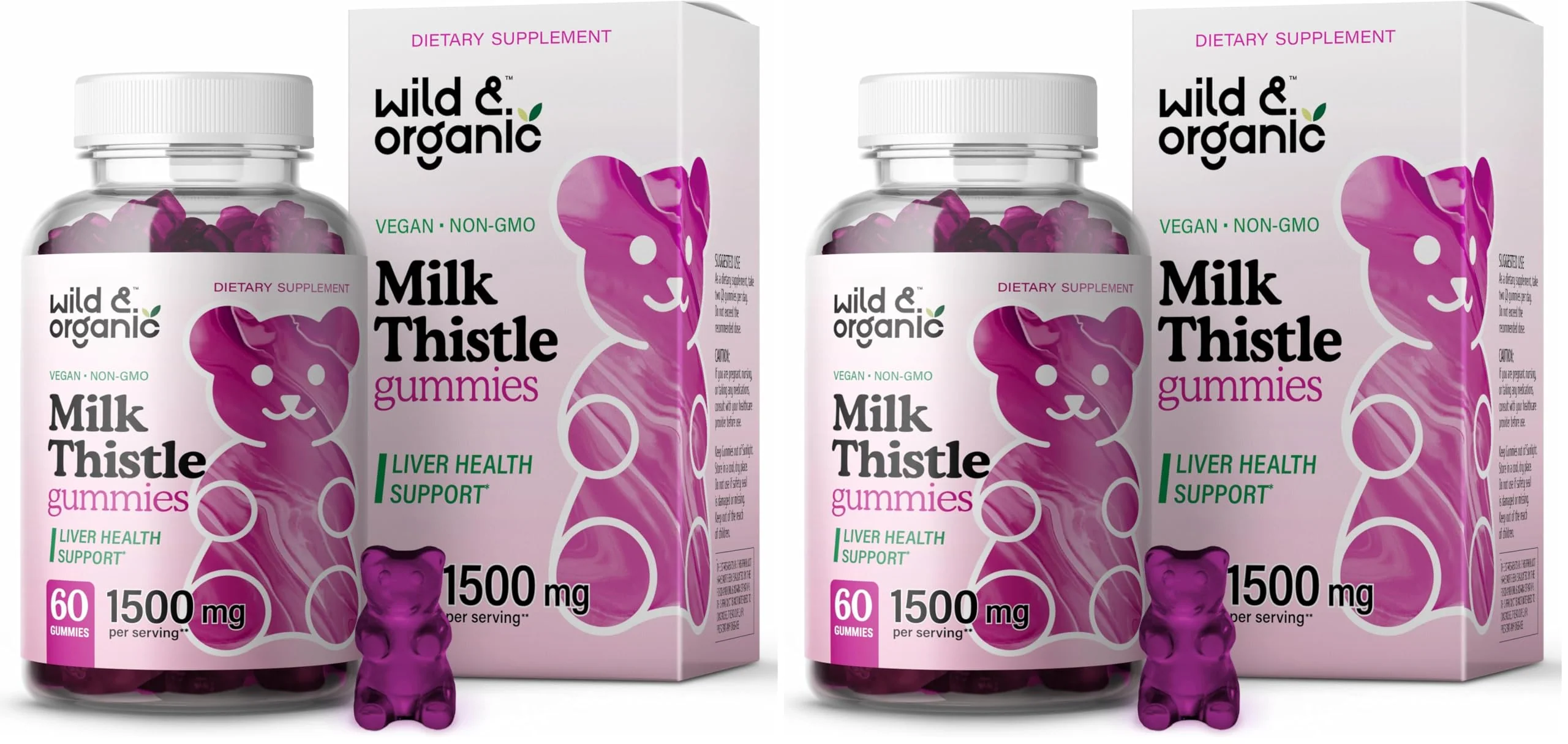 Wild & Organic Milk Thistle Gummies – Liver Detox 1500mg | 60 Vegan Chews (Pack of 2)