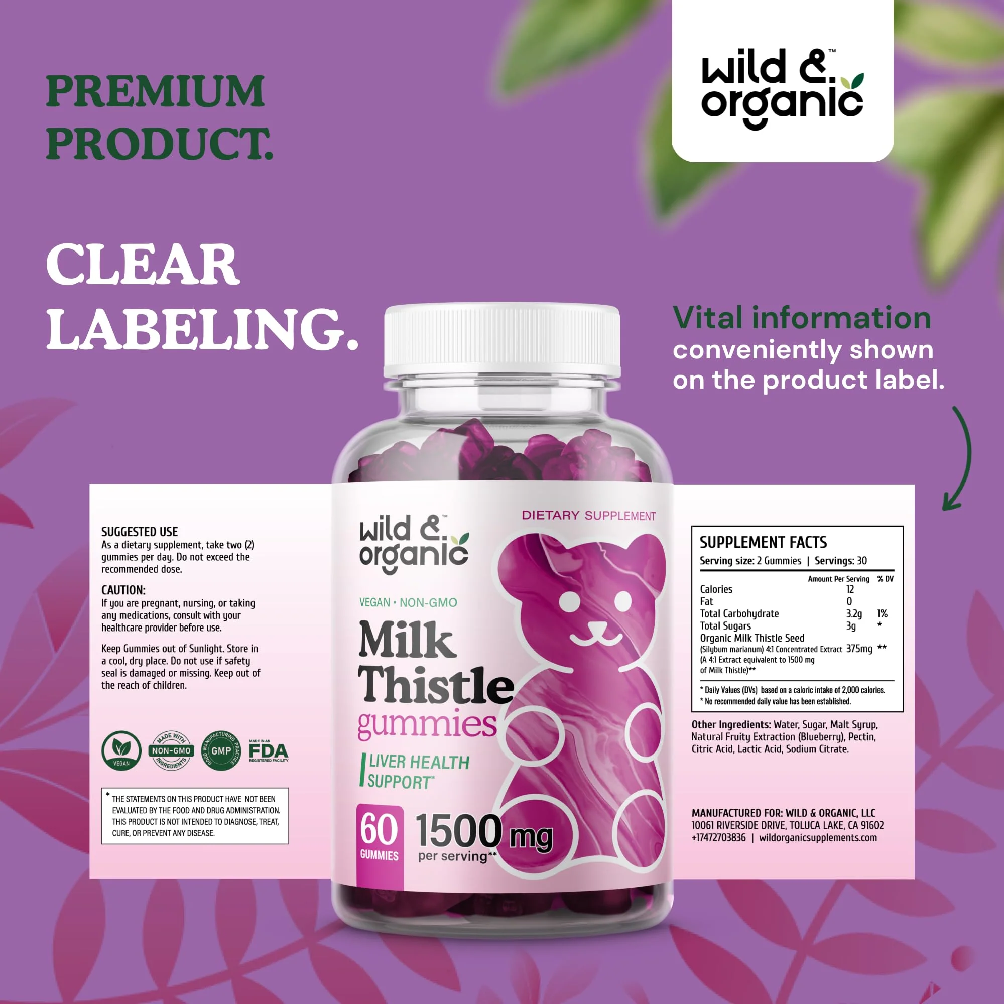 Wild & Organic Milk Thistle Gummies – Liver Detox 1500mg | 60 Vegan Chews (Pack of 2) - Image 8