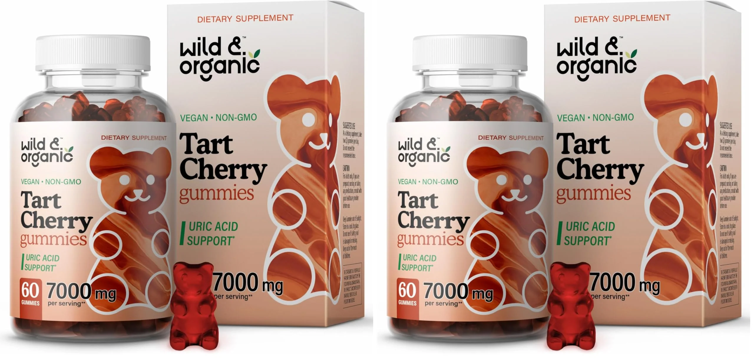 Wild & Organic Tart Cherry Gummies 7000 mg - Tart Cherry Extract for Uric Level Support - 60 Vegan, Non-GMO Chews (Pack of 2)