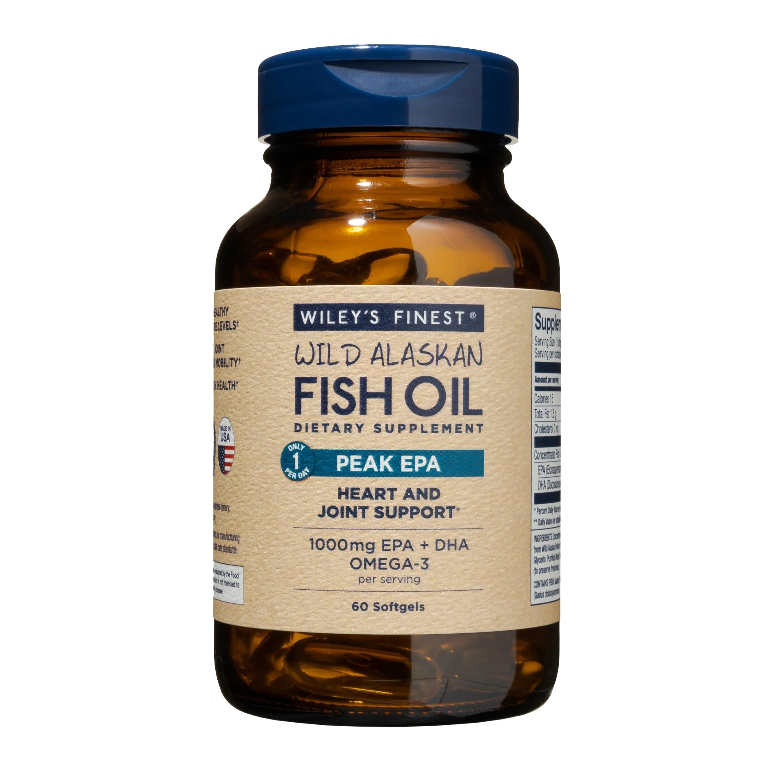 Wiley’s Finest Peak EPA & DHA Fish Oil 1000mg - 60 Softgels | Wild Alaskan, Triple Strength
