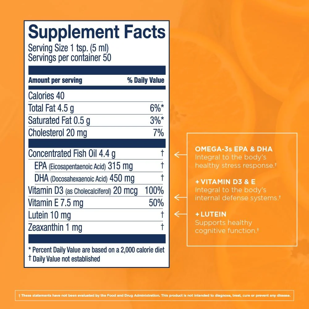 Wiley's Finest Cod Liver Oil - Orange Flavored Omega-3 Supplement | 765mg Omega-3s | 8.45 oz | 50 Servings - Image 2