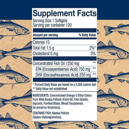 Wiley's Finest Peak EPA Wild Alaskan Fish Oil - Triple Strength 1000mg EPA/DHA - 120 Softgels - Image 2