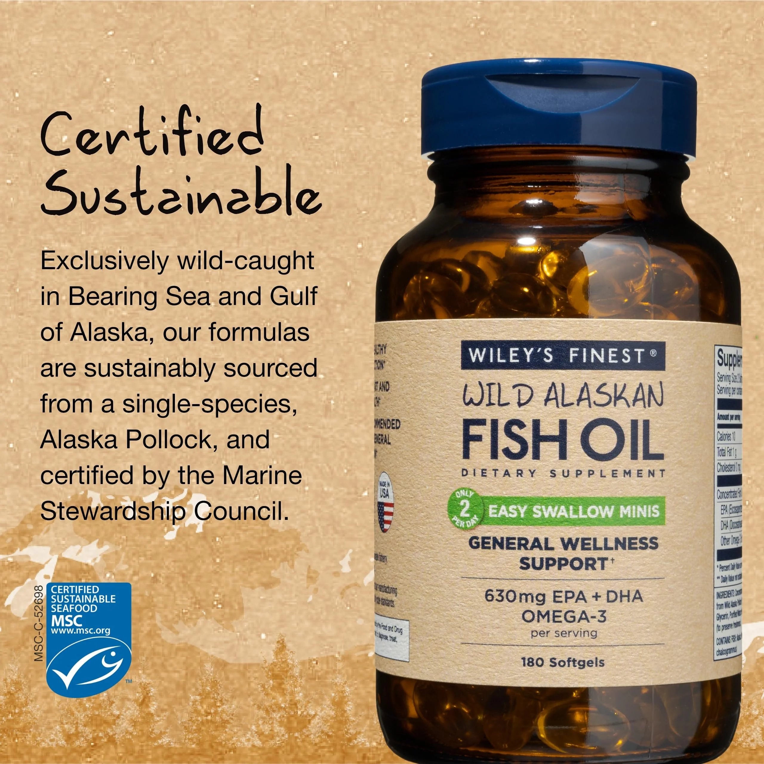 Wiley's Finest Wild Alaskan Fish Oil Easy Swallow Minis — 630mg EPA/DHA, 180 Mini Softgels (90 Servings) - Image 5