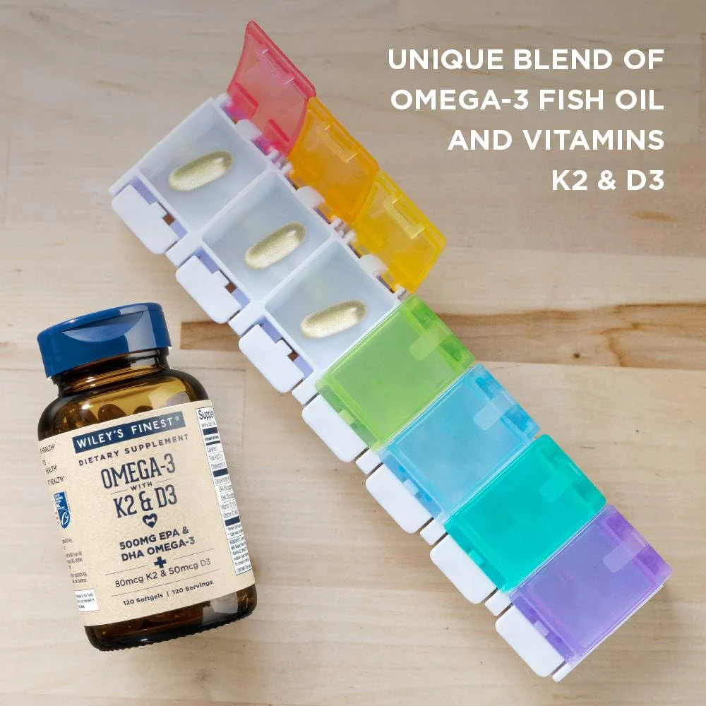 Wiley's Finest Wild Alaskan Fish Oil Vitamin K2 & D3 Softgels - 500mg EPA/DHA | 120 Servings - Image 5