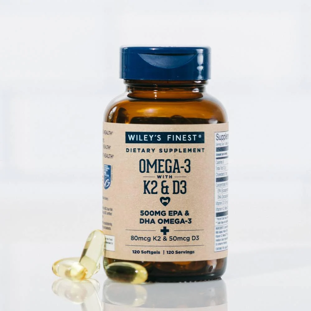 Wiley's Finest Wild Alaskan Fish Oil Vitamin K2 & D3 Softgels - 500mg EPA/DHA | 120 Servings - Image 6