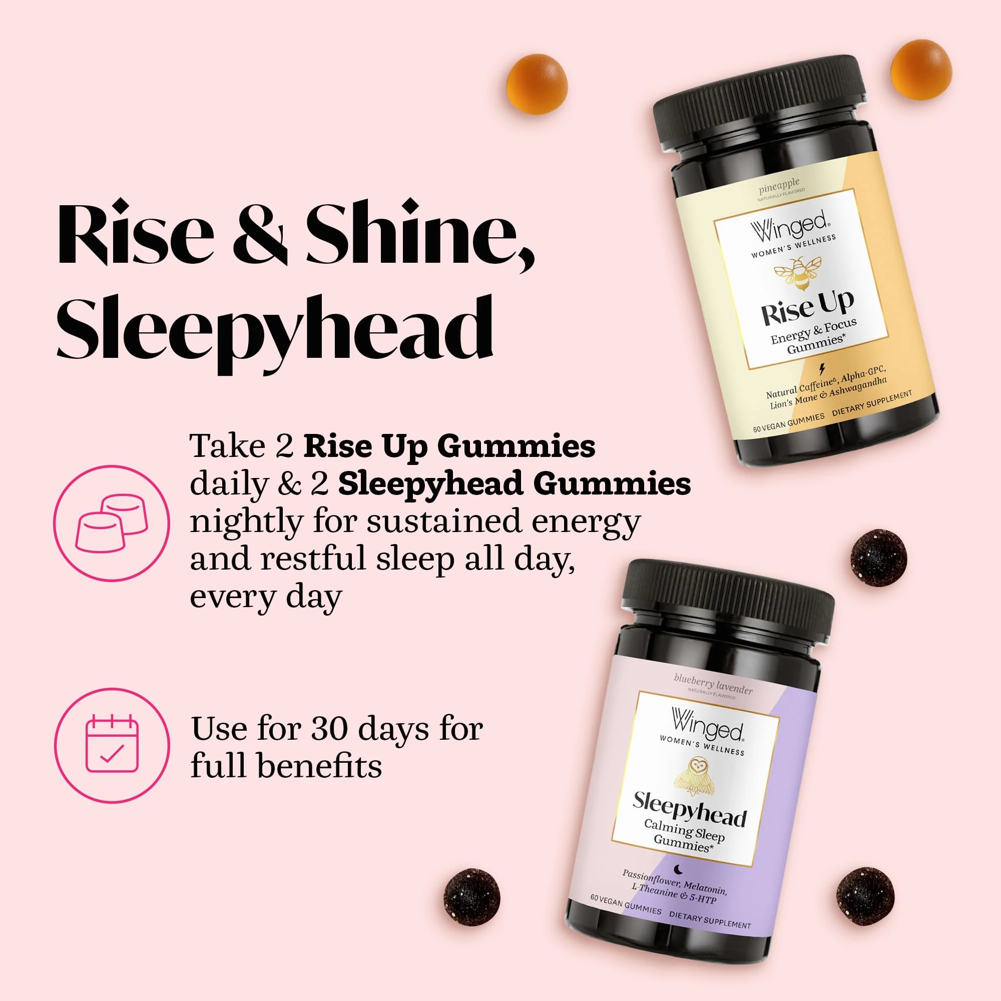 Winged Wellness Sleepyhead Gummies for Women – 3mg Melatonin Sleep Support, Blueberry Lavender, 30 Servings - Image 5