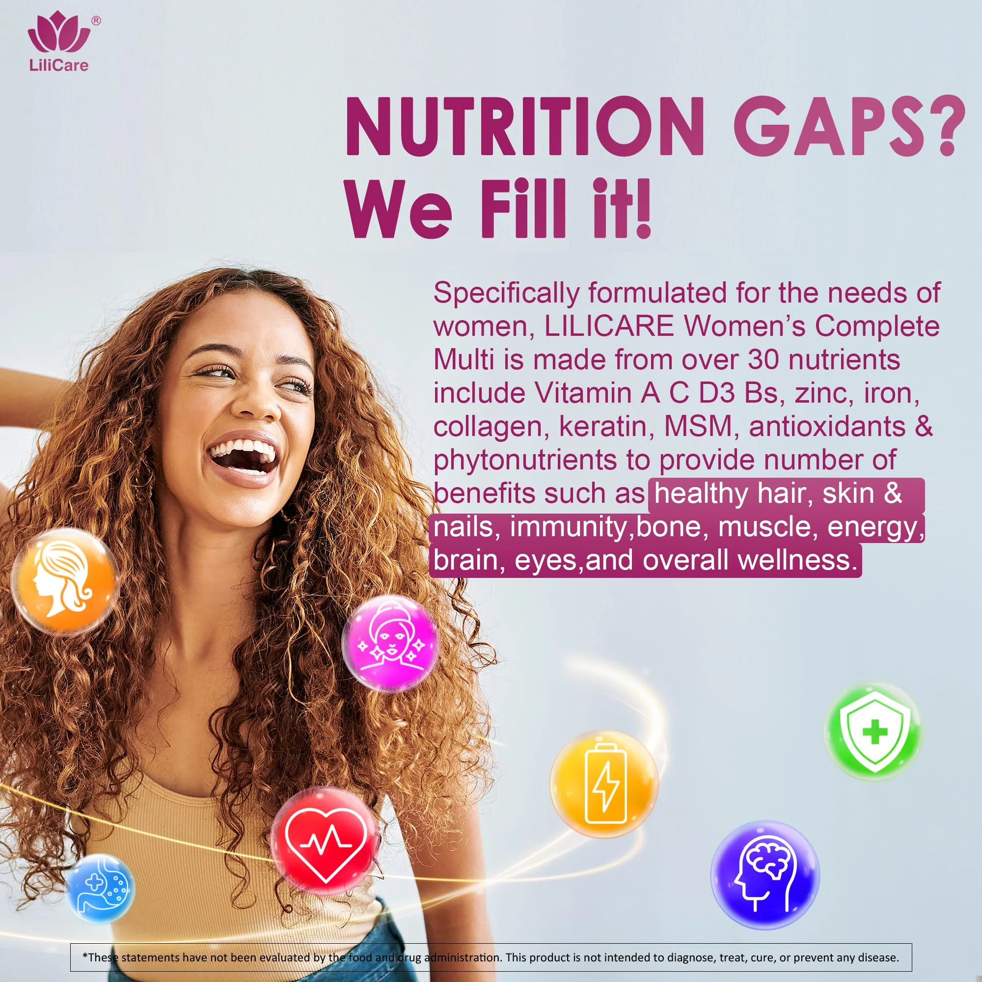 Womens Multivitamin Gummy with Iron, Biotin 2500mcg – Collagen & Keratin, Sugar Free, 60 Count - Image 4