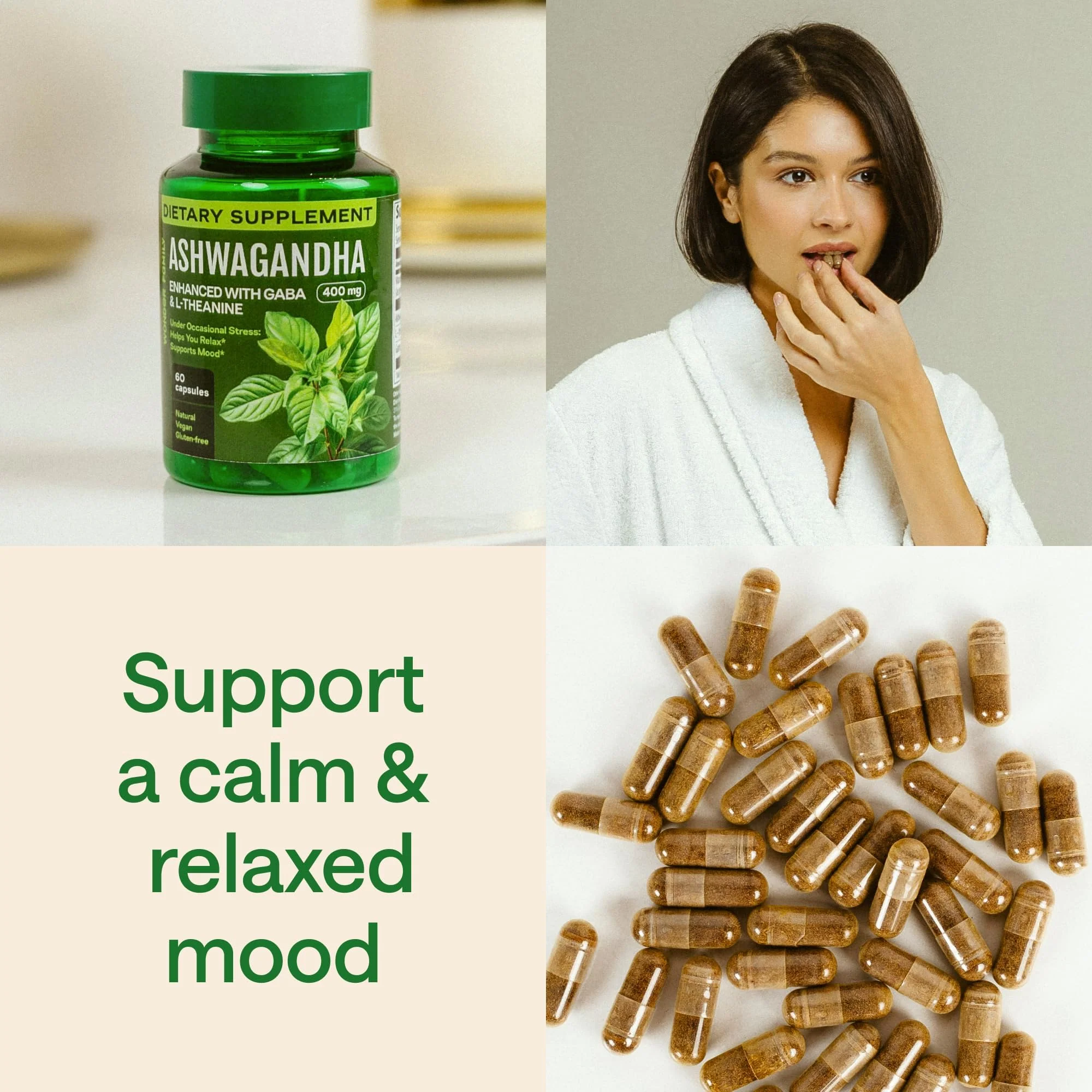 WONDER FAMILY Ashwagandha Complex 96,000mg with GABA, L-Theanine & B6 – Calm, Focus & Mood Support – 240 Capsules (Non-GMO, Gluten-Free) – 4 Pack - Image 6