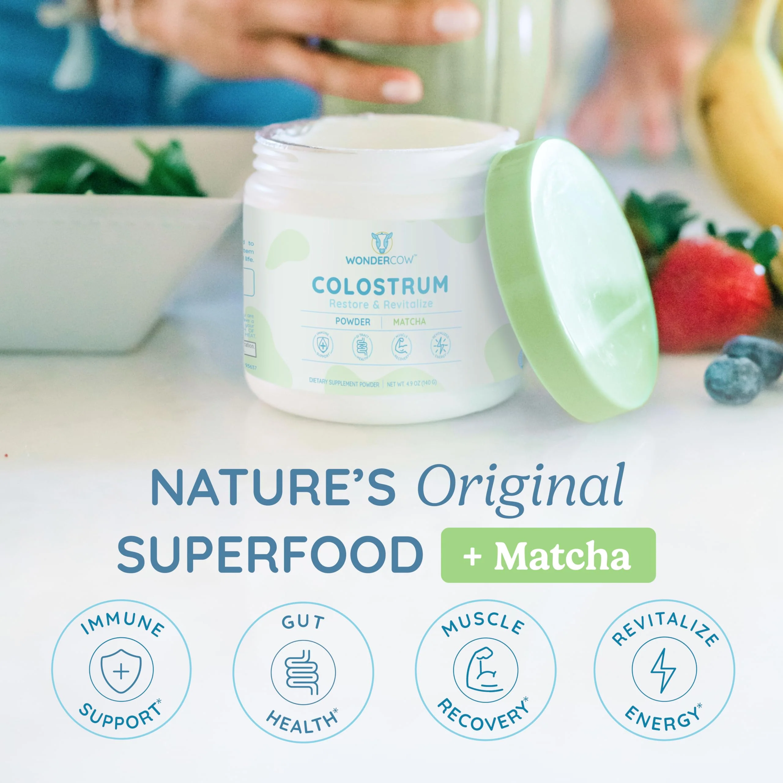WONDERCOW Colostrum Powder for Gut Health, Immune Support & Muscle Recovery | Pure Whole Bovine Colostrum with Matcha, 60 Servings - Image 14