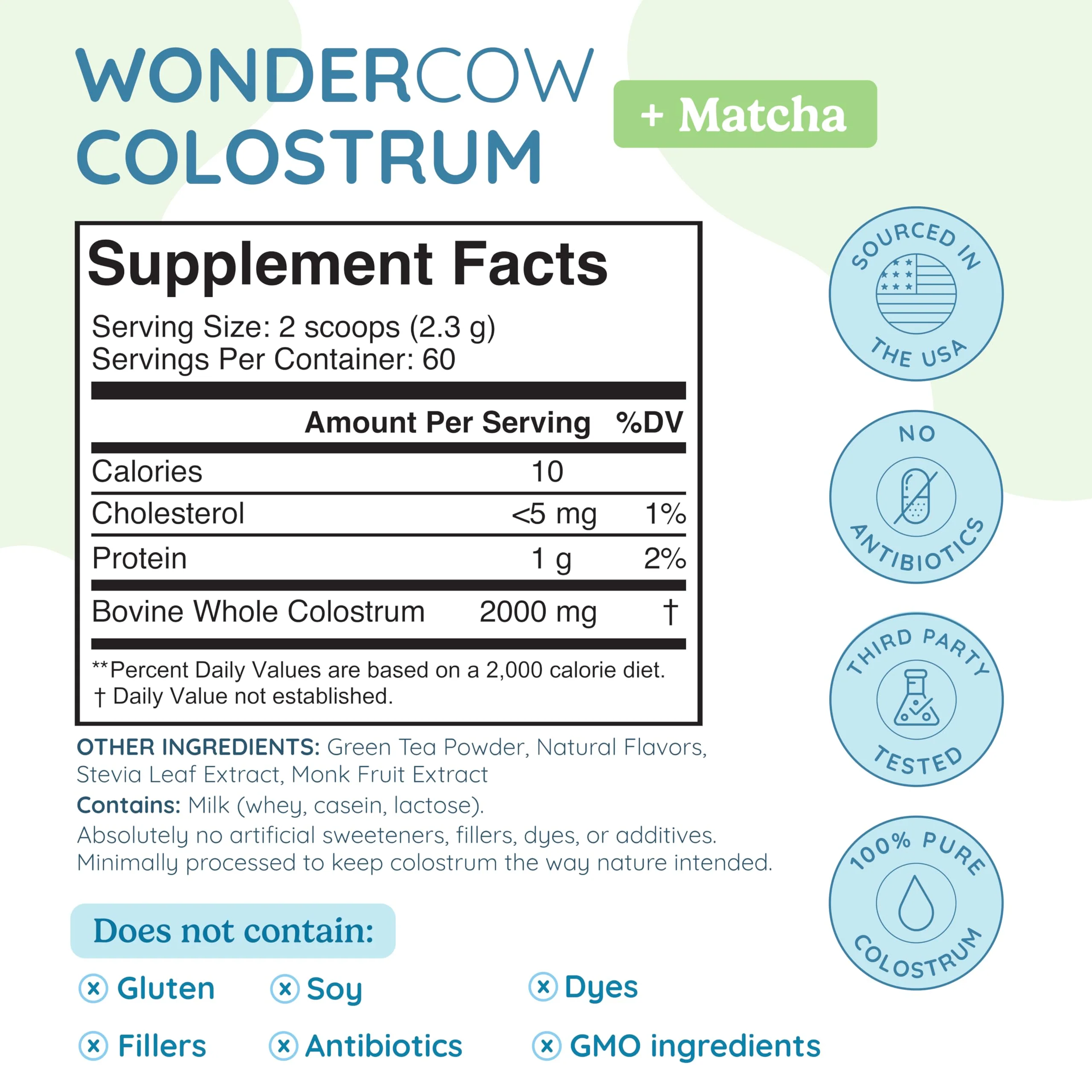 WONDERCOW Colostrum Powder for Gut Health, Immune Support & Muscle Recovery | Pure Whole Bovine Colostrum with Matcha, 60 Servings - Image 2