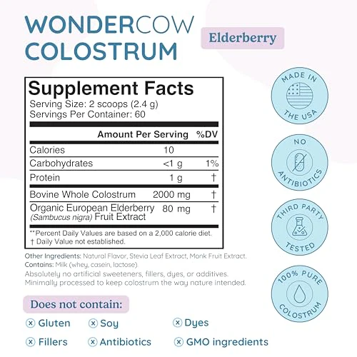 WONDERCOW Colostrum Powder for Gut Health, Immune Support & Recovery | Elderberry, 60 Servings - Image 18