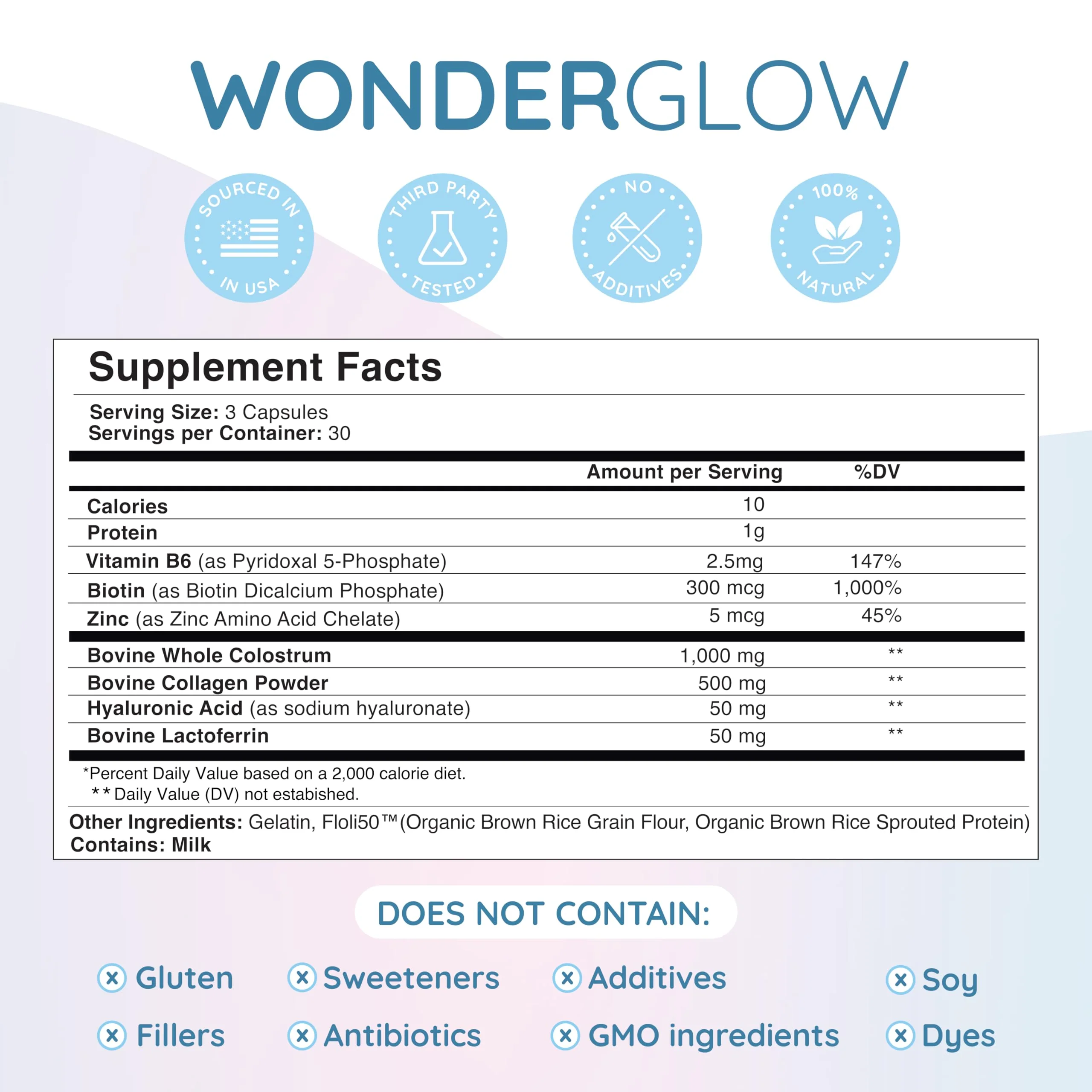 WONDERCOW WonderGlow Hair, Skin & Nails Vitamins | Bovine Colostrum, Collagen & Biotin - Image 9
