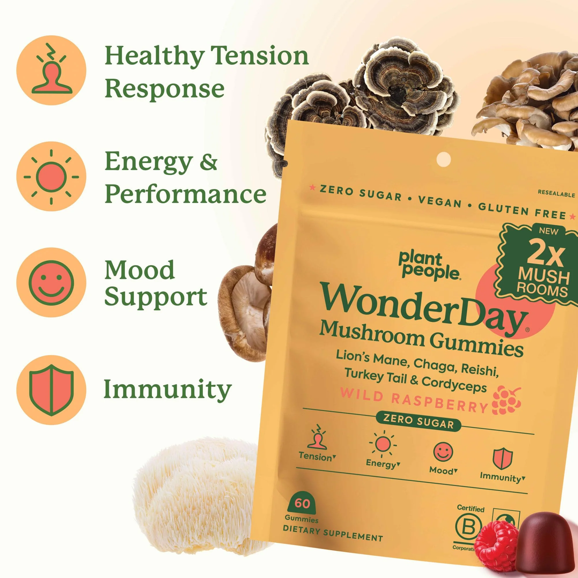 WonderDay Extra Strength Mushroom Gummies | Plant People – Sugar-Free, 60 Count - Image 13