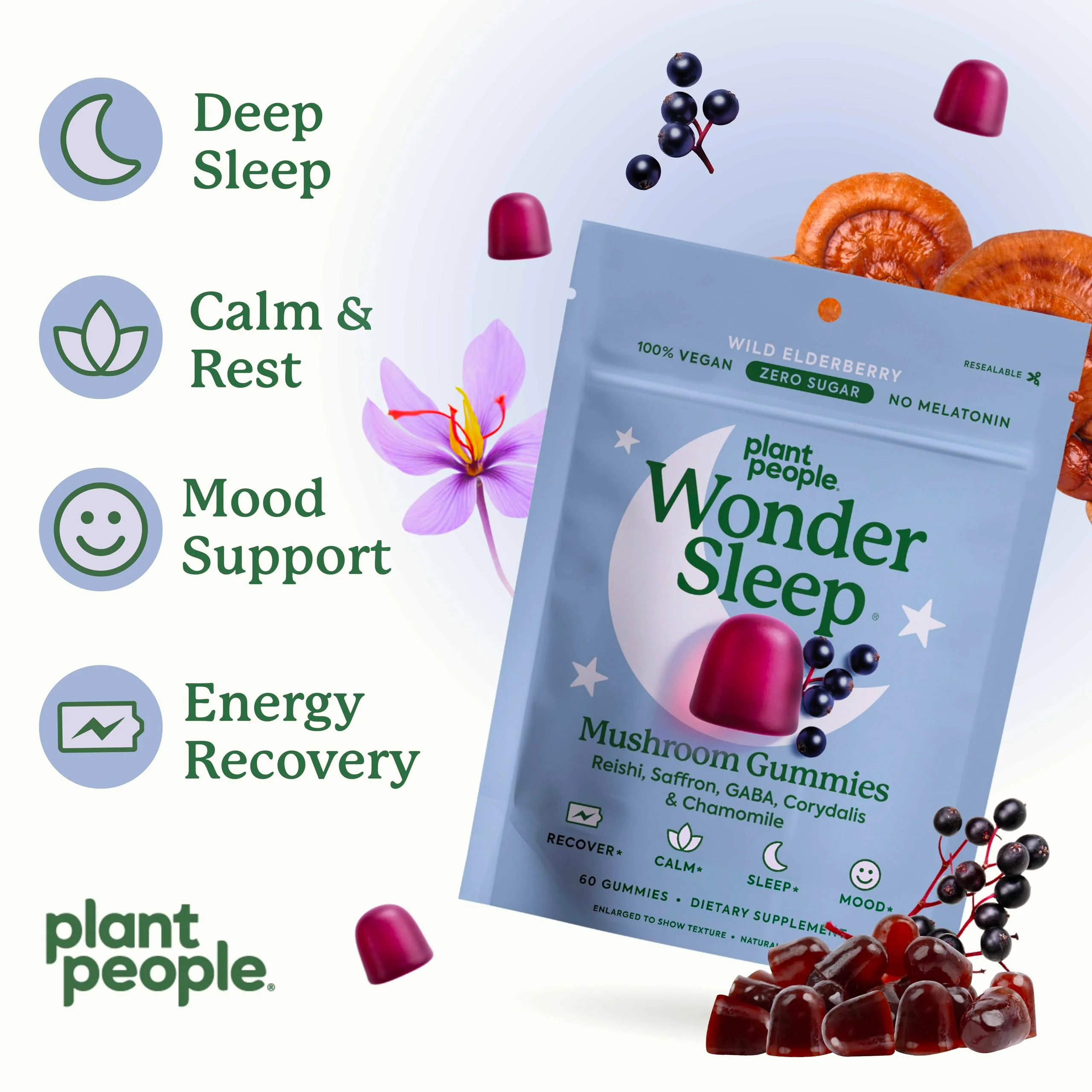 WonderSleep Mushroom Gummies for Sleep & Relaxation – Reishi & Elderberry (60 Count) - Image 5