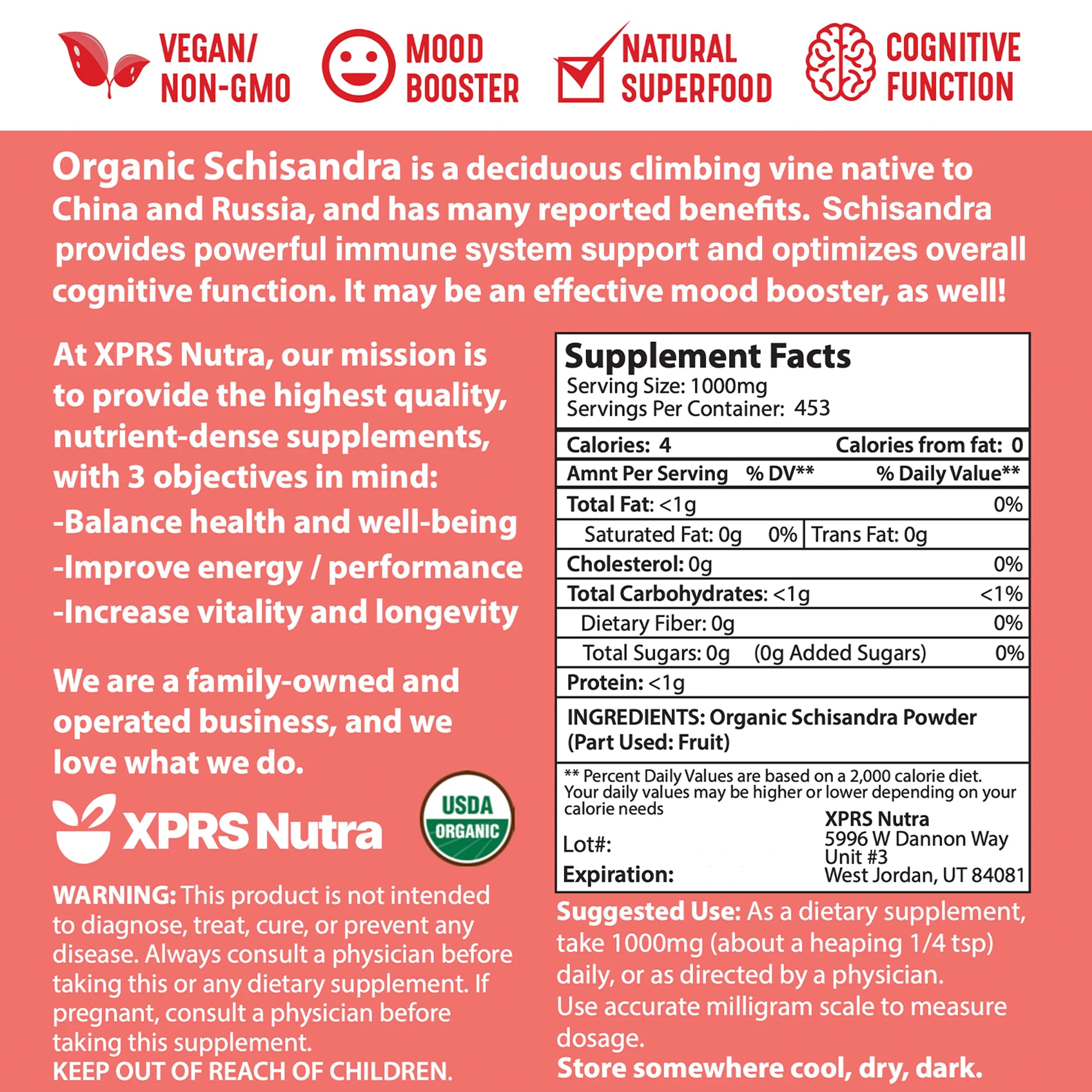 XPRS Nutra Organic Schisandra Berry Powder Extract | USDA Organic, Cognition & Immunity (16 oz) - Image 7