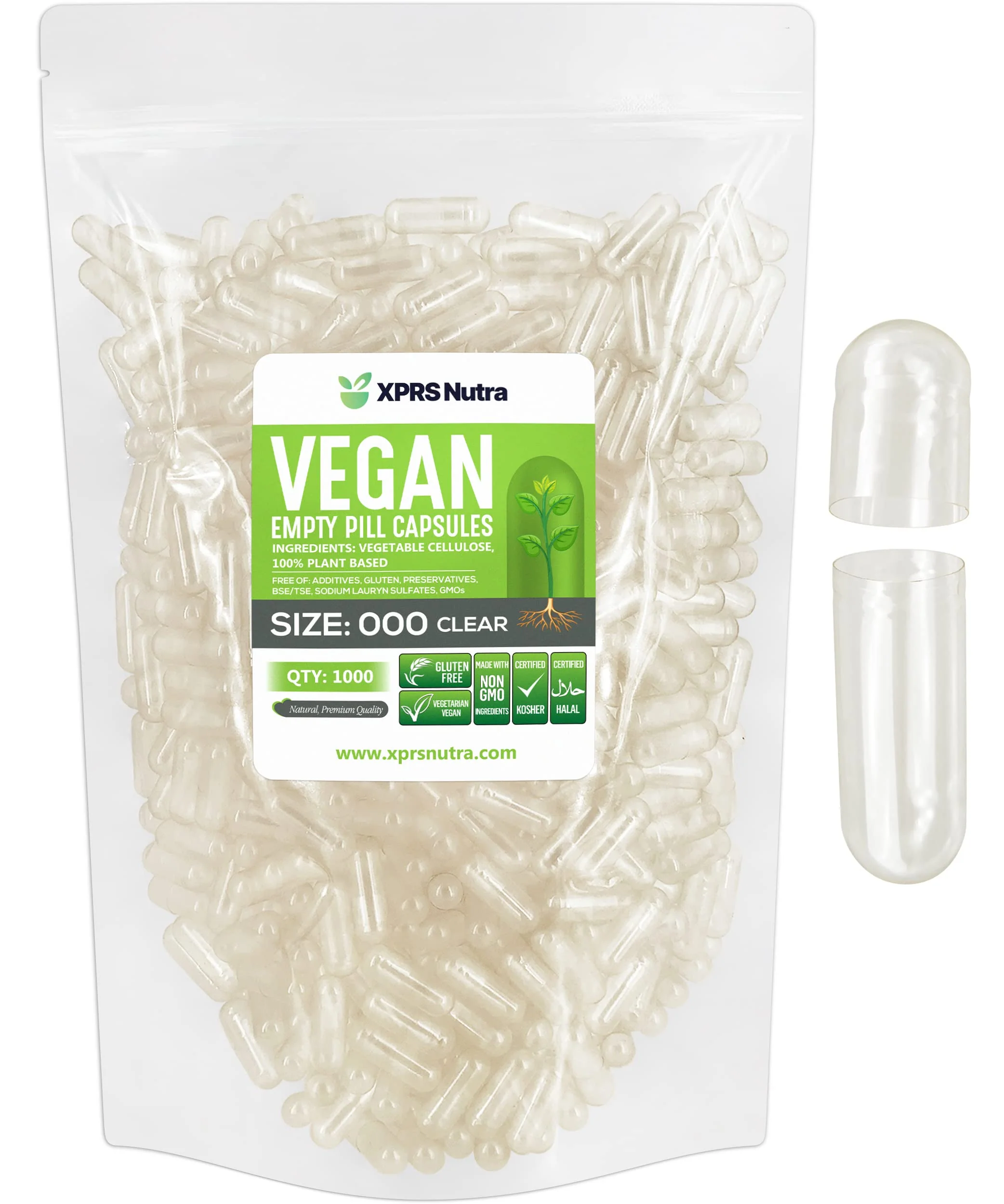 XPRS Nutra Vegan Size 000 Empty Capsules – 1000 Count Clear Veggie Capsules for DIY Filling - Image 8