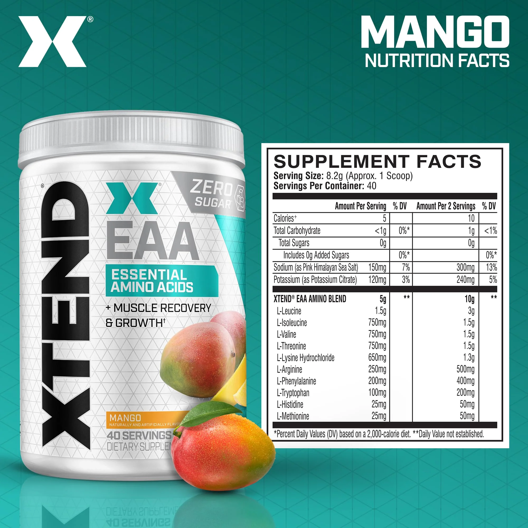 Xtend Scivation EAA + BCAA Powder - 9 Essential Amino Acids, 10g EAAs per 2 Servings, Mango, 40 Servings - Image 2