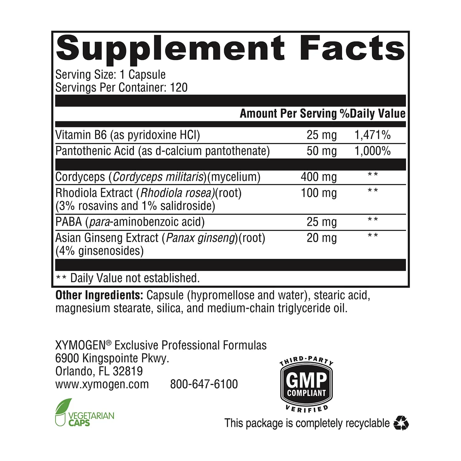 XYMOGEN Adrenal Essence – Adrenal Support with Cordyceps, Rhodiola Extract, Ginseng + B Vitamins (120 Capsules) - Image 7