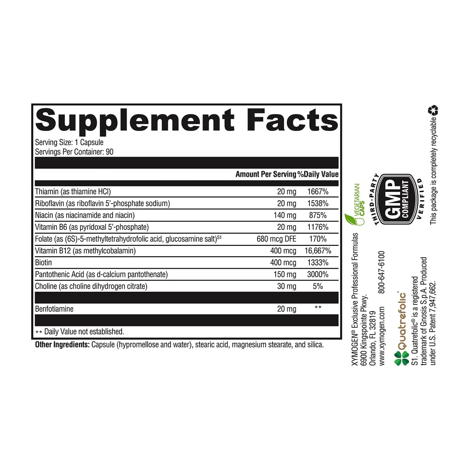 XYMOGEN B Activ Vitamin B Complex with Benfotiamine, Methylfolate, Biotin, B6 & B12 (Methylcobalamin) – Energy & Adrenal Mood Support (90 Capsules) - Image 10