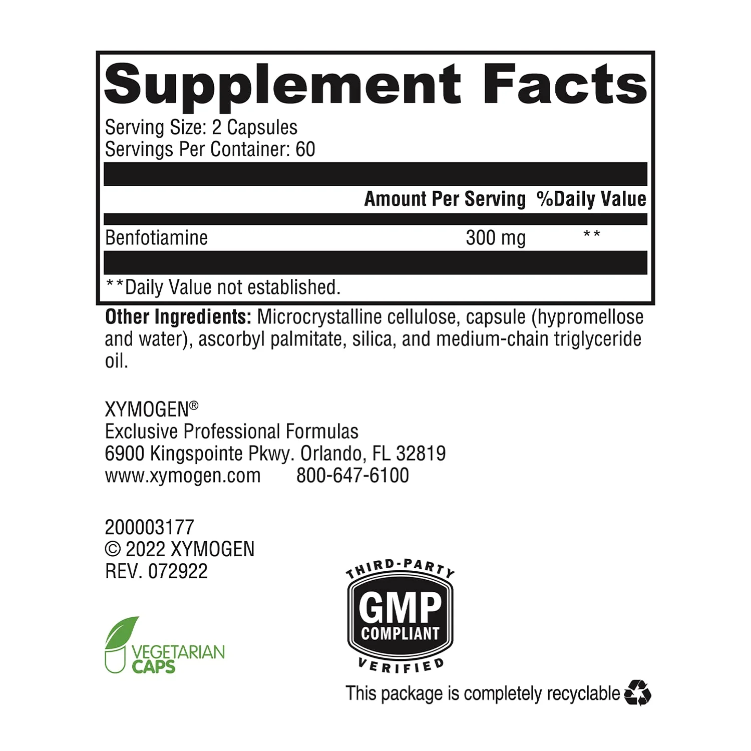XYMOGEN Benfotiamine 300mg - Highly Bioavailable Thiamine B1 Supplement for Metabolic, Nerve & Vascular Health (120 Capsules) - Image 7