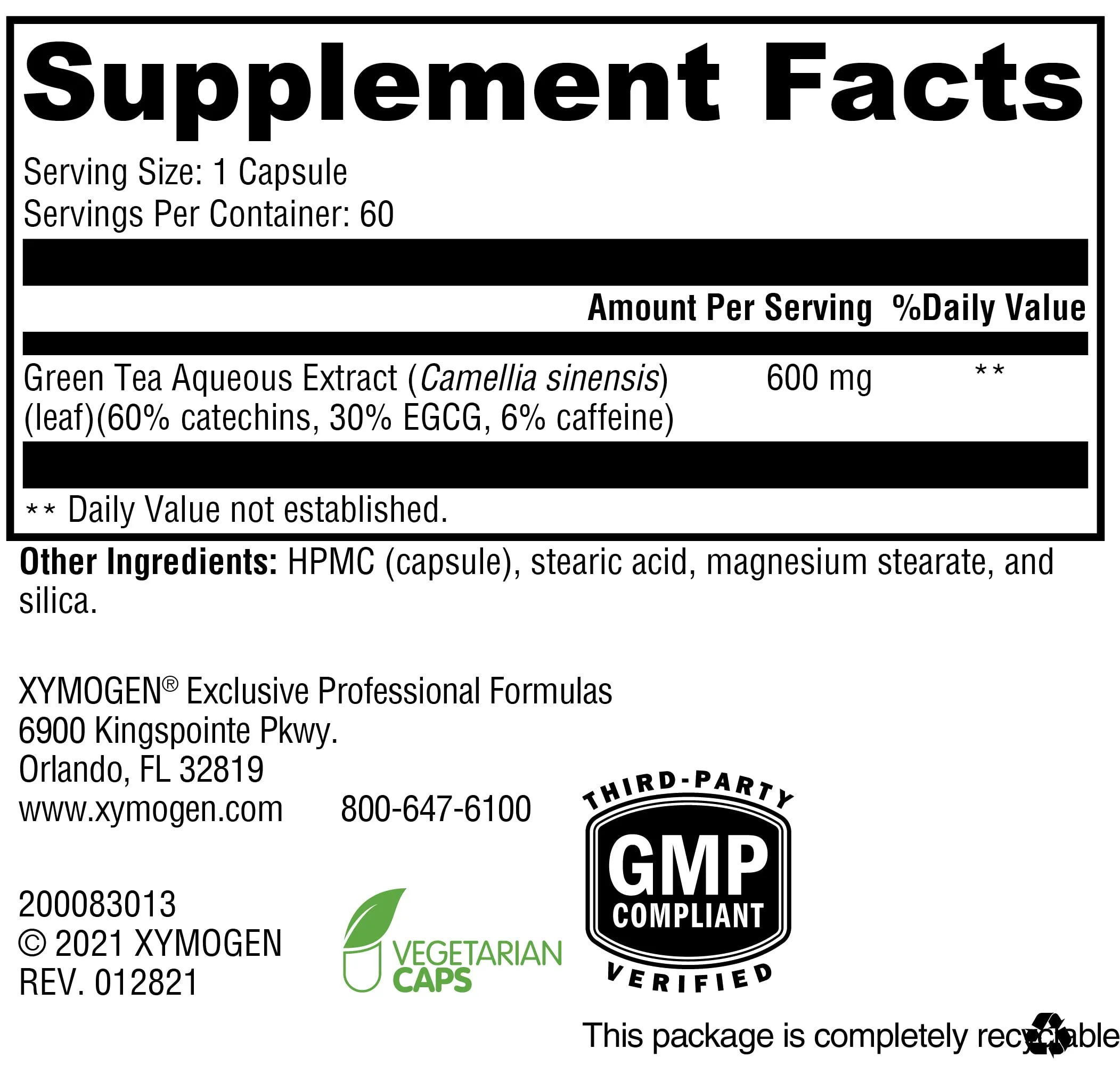 XYMOGEN Green Tea 600 - Ultra Pure Green Tea Extract Capsules - Immune Support, Heart & Brain Health | Gluten Free, Vegan, Non-GMO | 60 Capsules - Image 7
