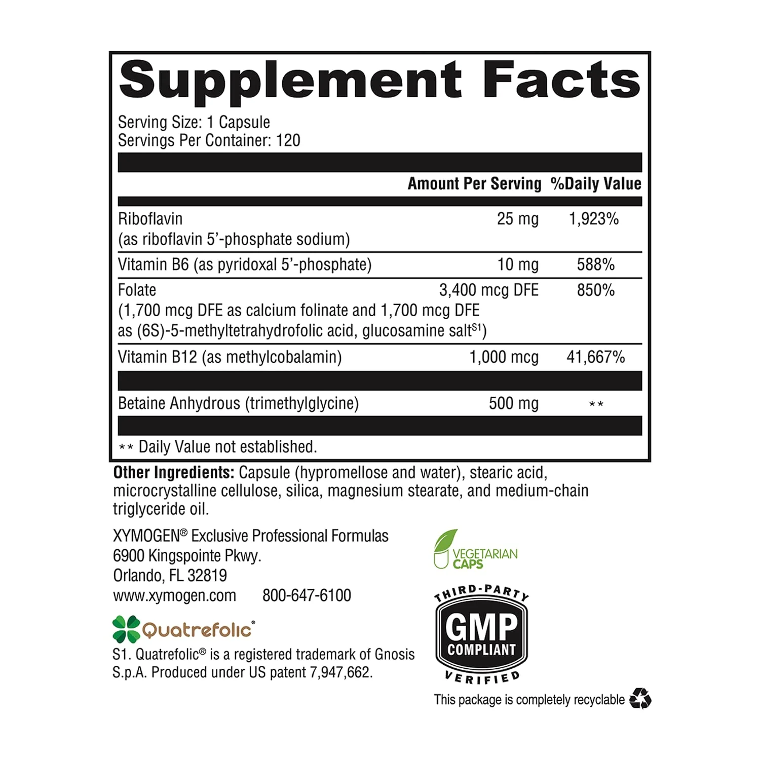 XYMOGEN Methyl Protect — Optimal Methylation Formula with Methyl Folate, Methylcobalamin B12, Riboflavin + B6 | 120 Capsules - Image 16